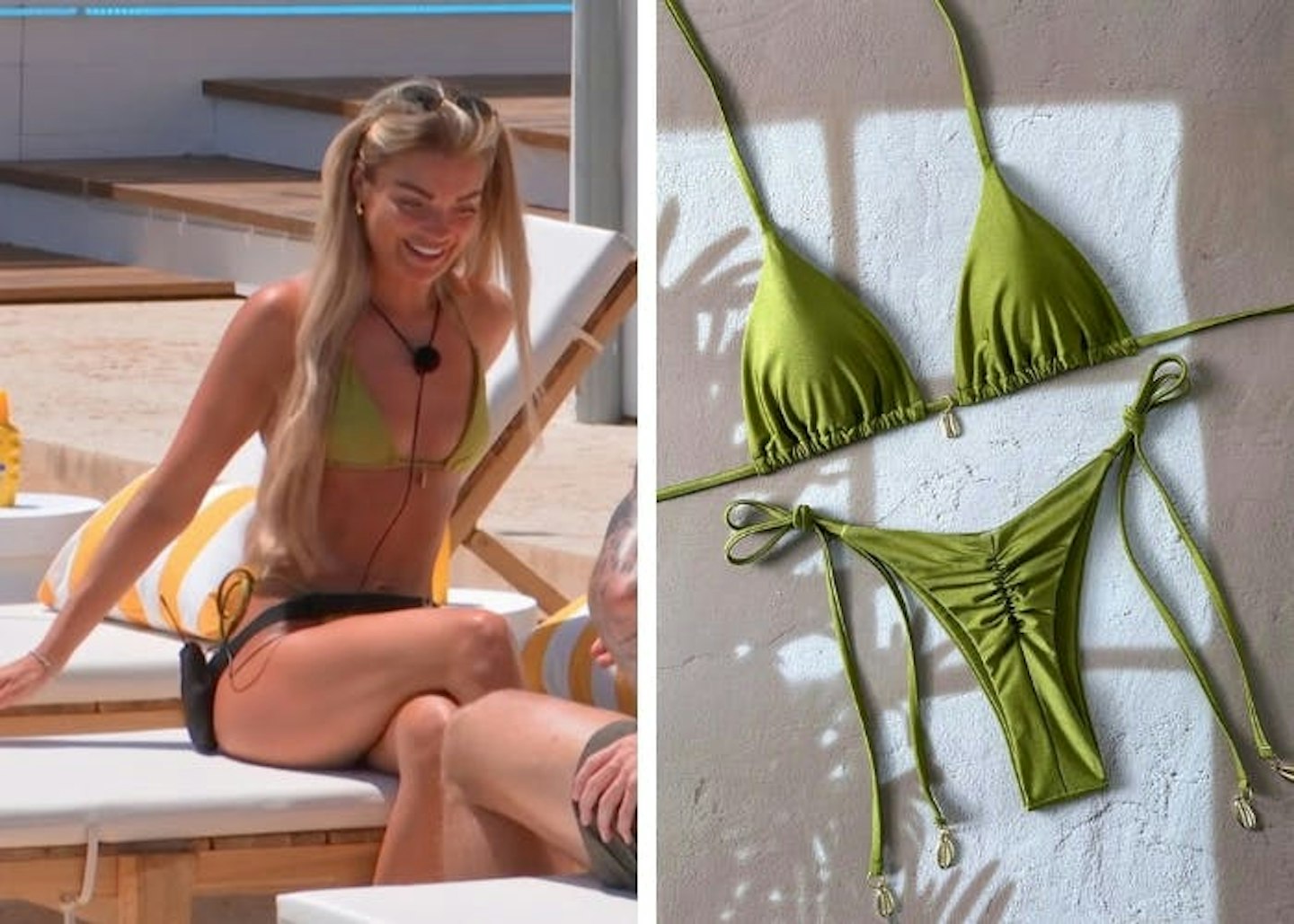 Helena's olive green bikini