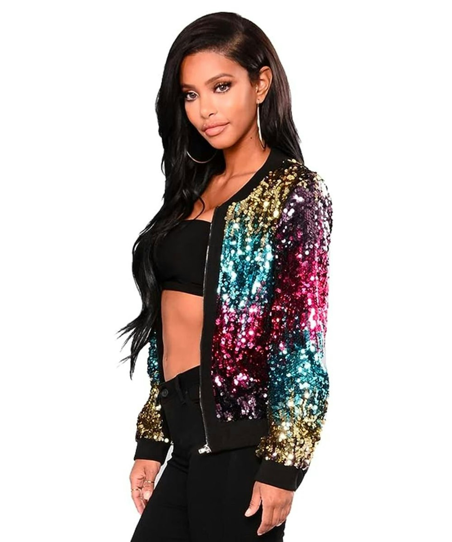 Ladies Sequin Glitter Multi Coloured Metallic Jacket