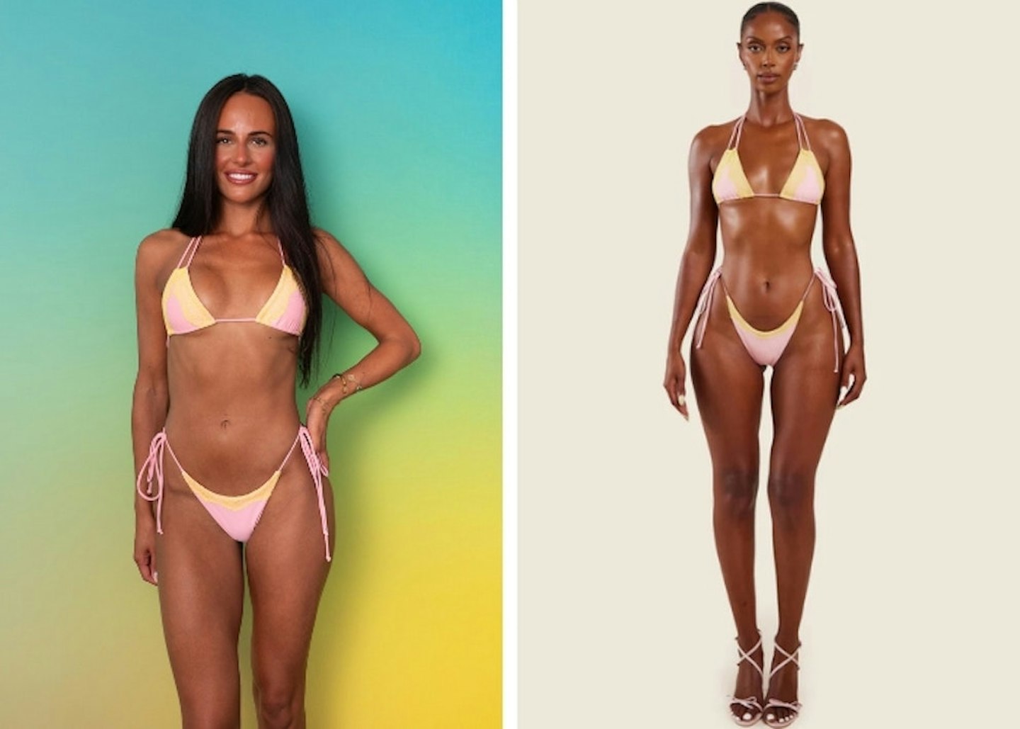 Lauren's pink and yellow lace trim bikini