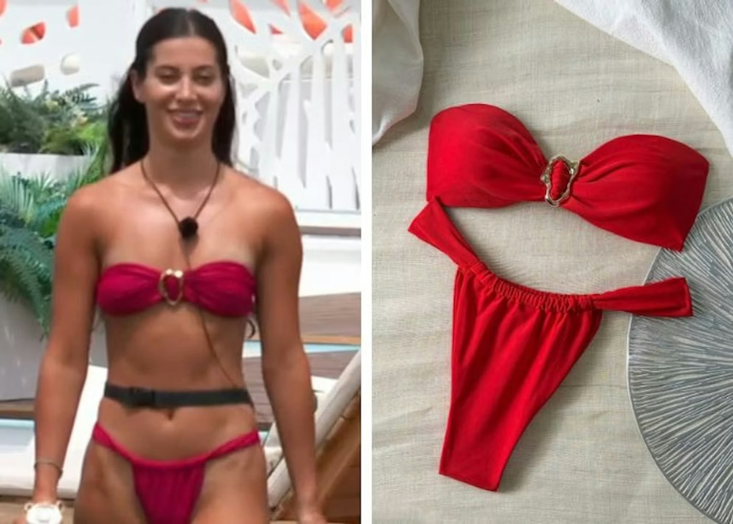 Yasmin's red bandeau ring detail bikini