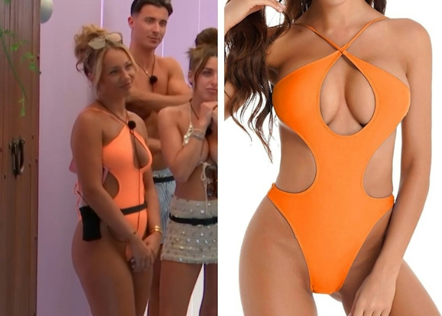 Meg's criss cross cut out orange swimsuit