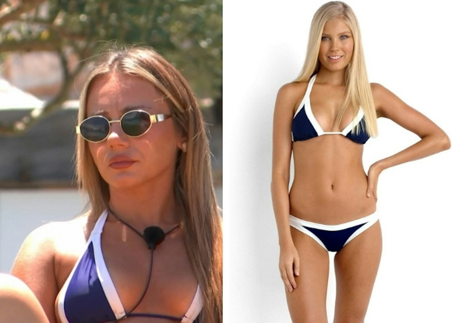 Meg's navy and white trim bikini