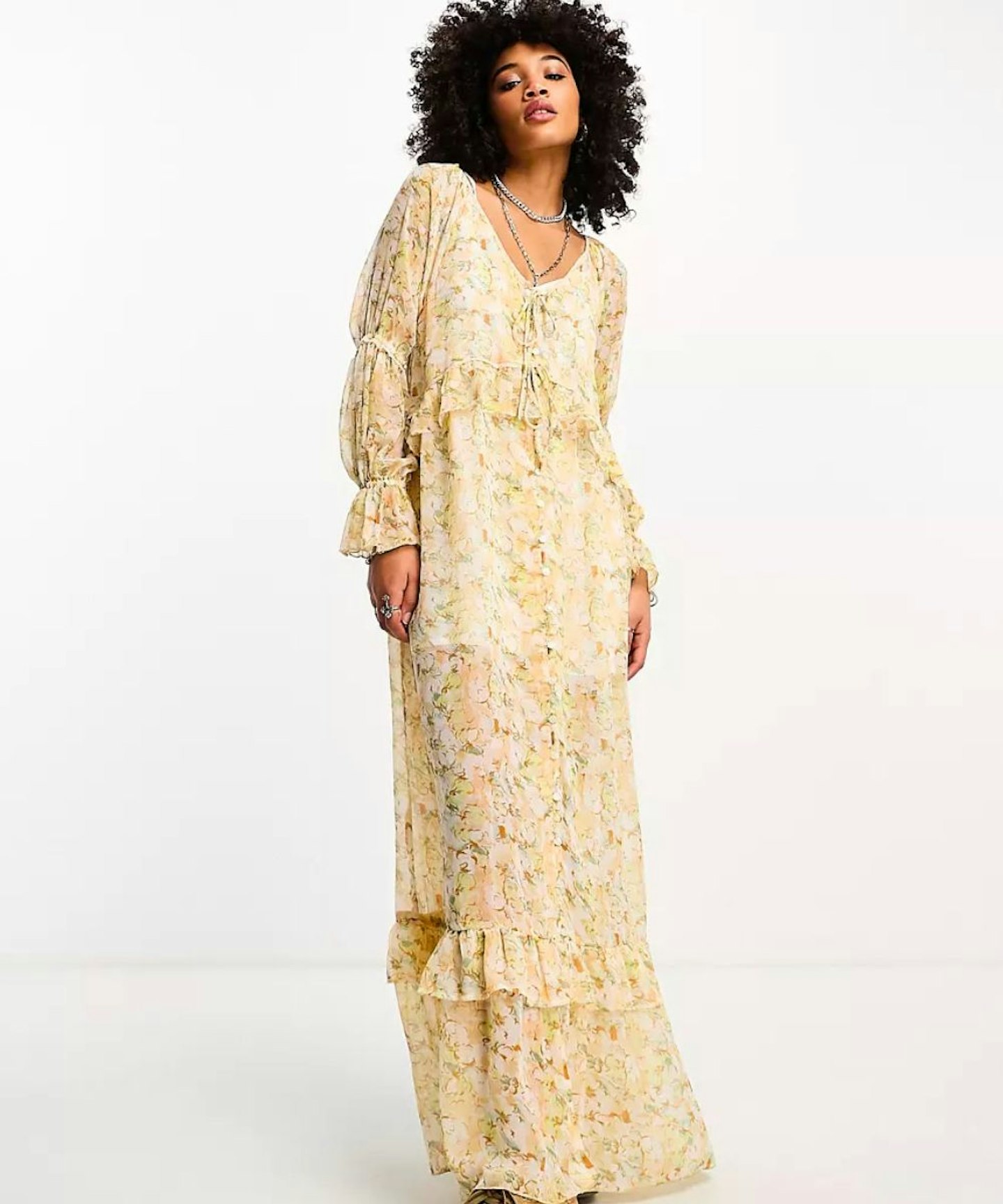 Reclaimed Vintage floaty long sleeve dress in pretty floral print