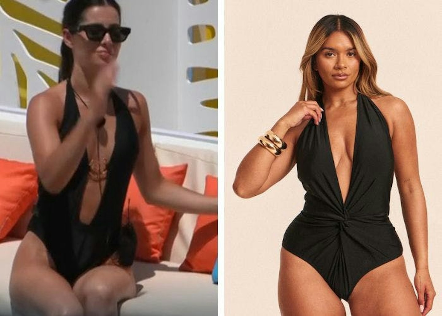 Yasmin's black plunge swimsuit