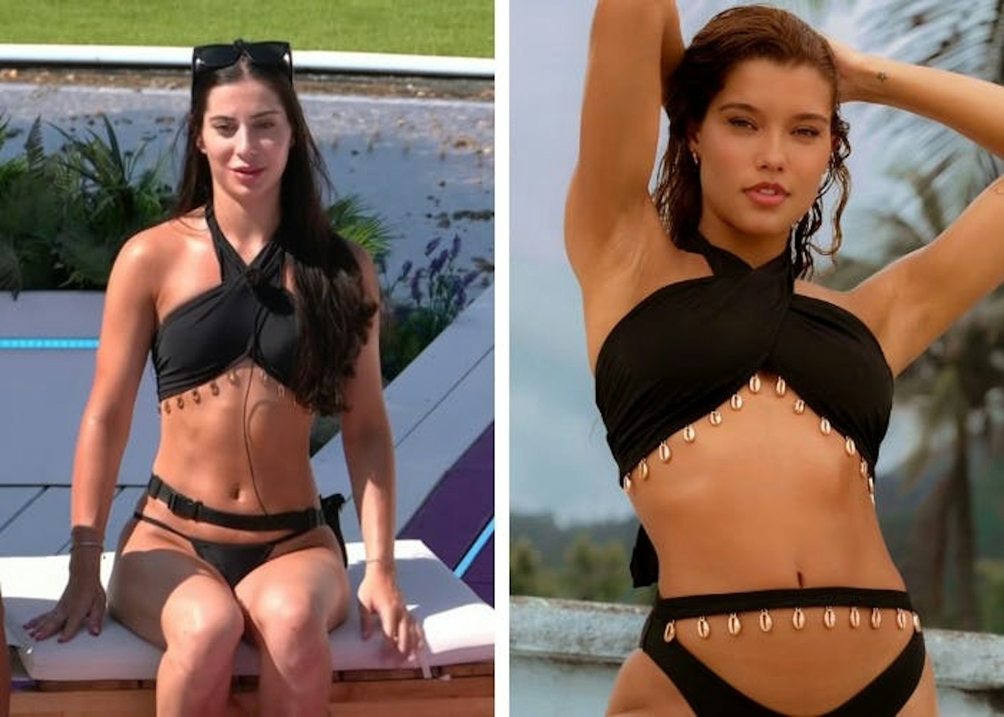 Yasmin's black shell trim detail bikini