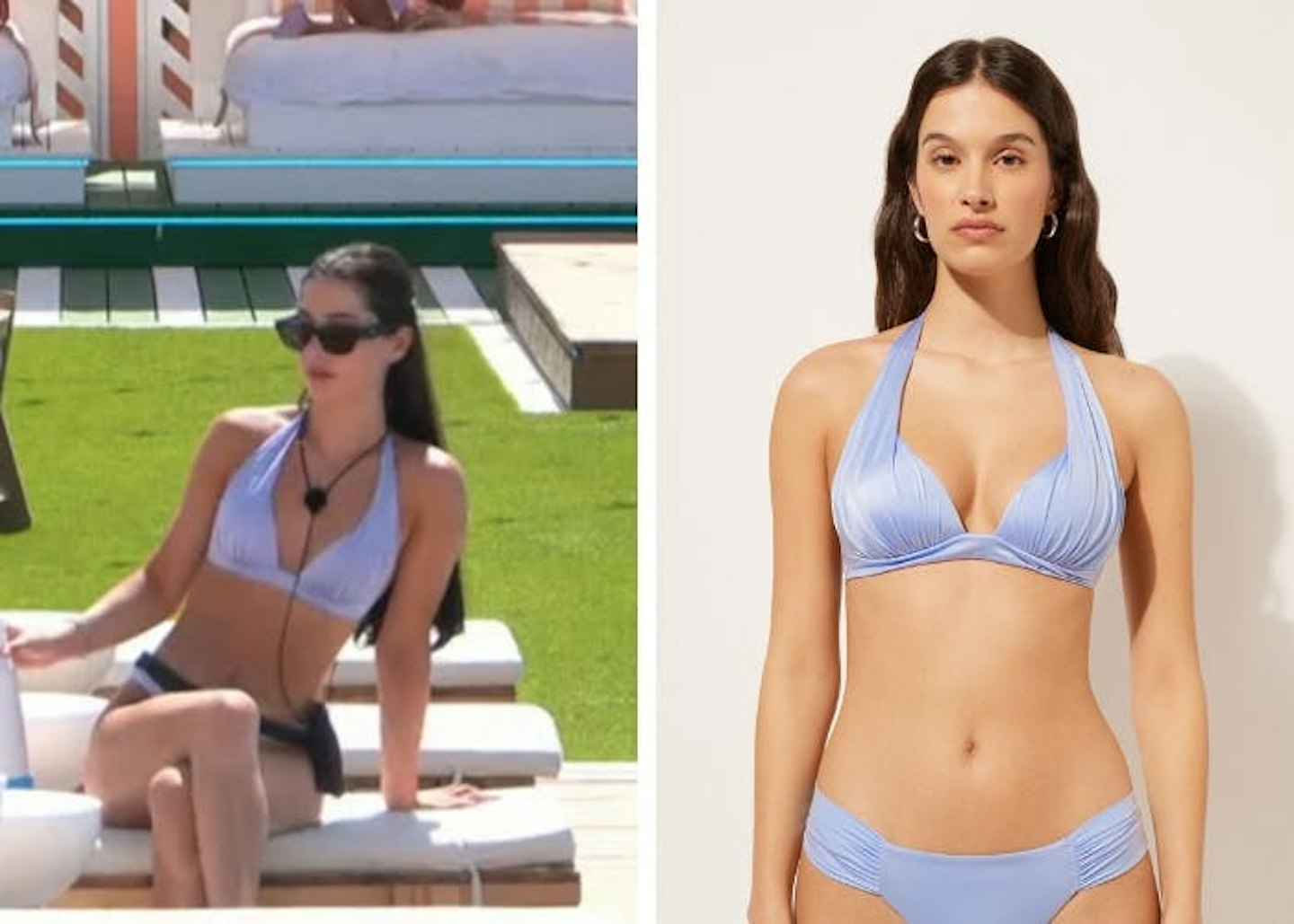 Yasmin's powder blue satin-style bikini