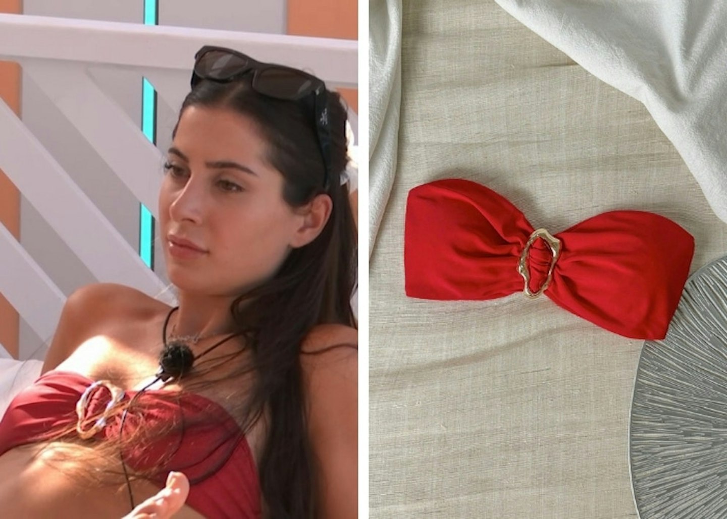 Yasmin's red bandeau ring detail bikini