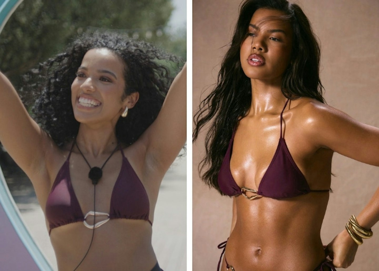Yaz's burgundy irregular ring bikini