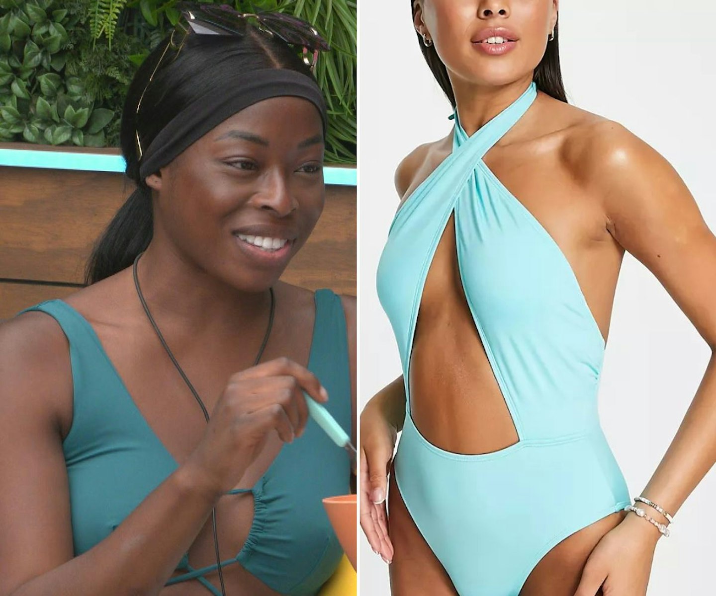 Catherine's teal cut out swimsuit