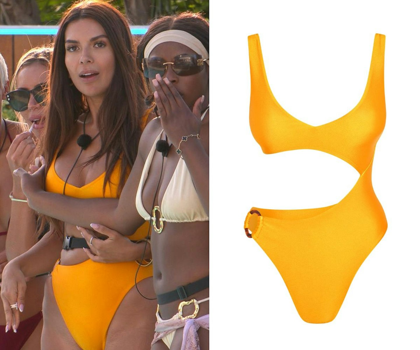 Ekin-Su's yellow cut-out swimsuit