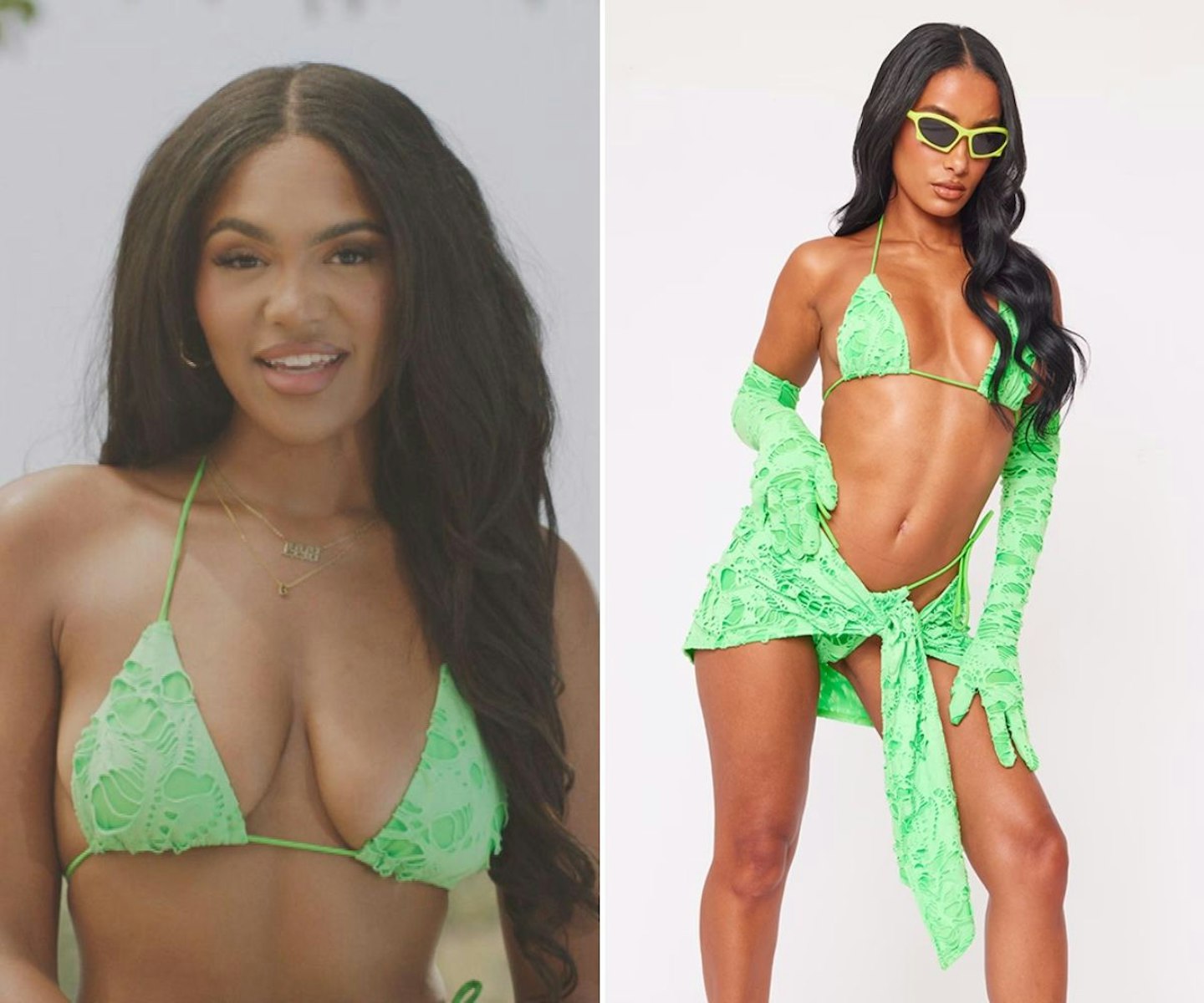 Gabby's green lace bikini