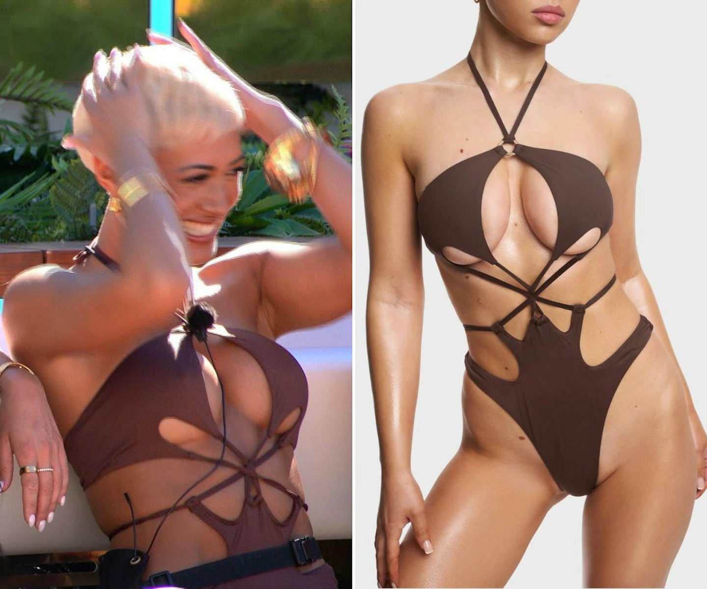 Kaz's brown cut-out swimsuit