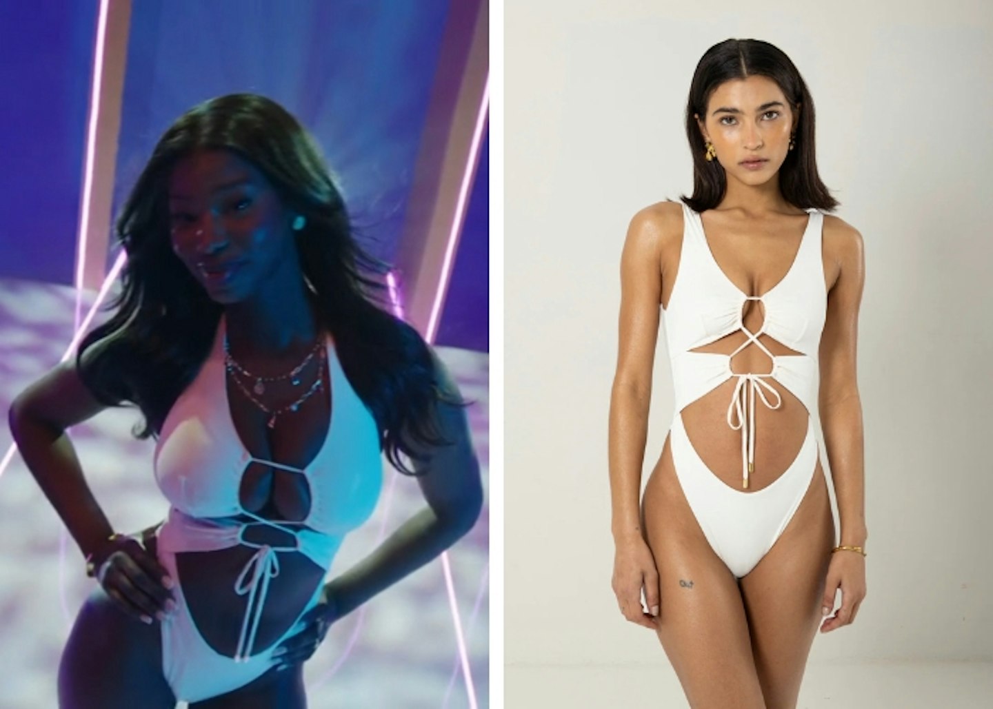 Alima's white cut-out one-piece