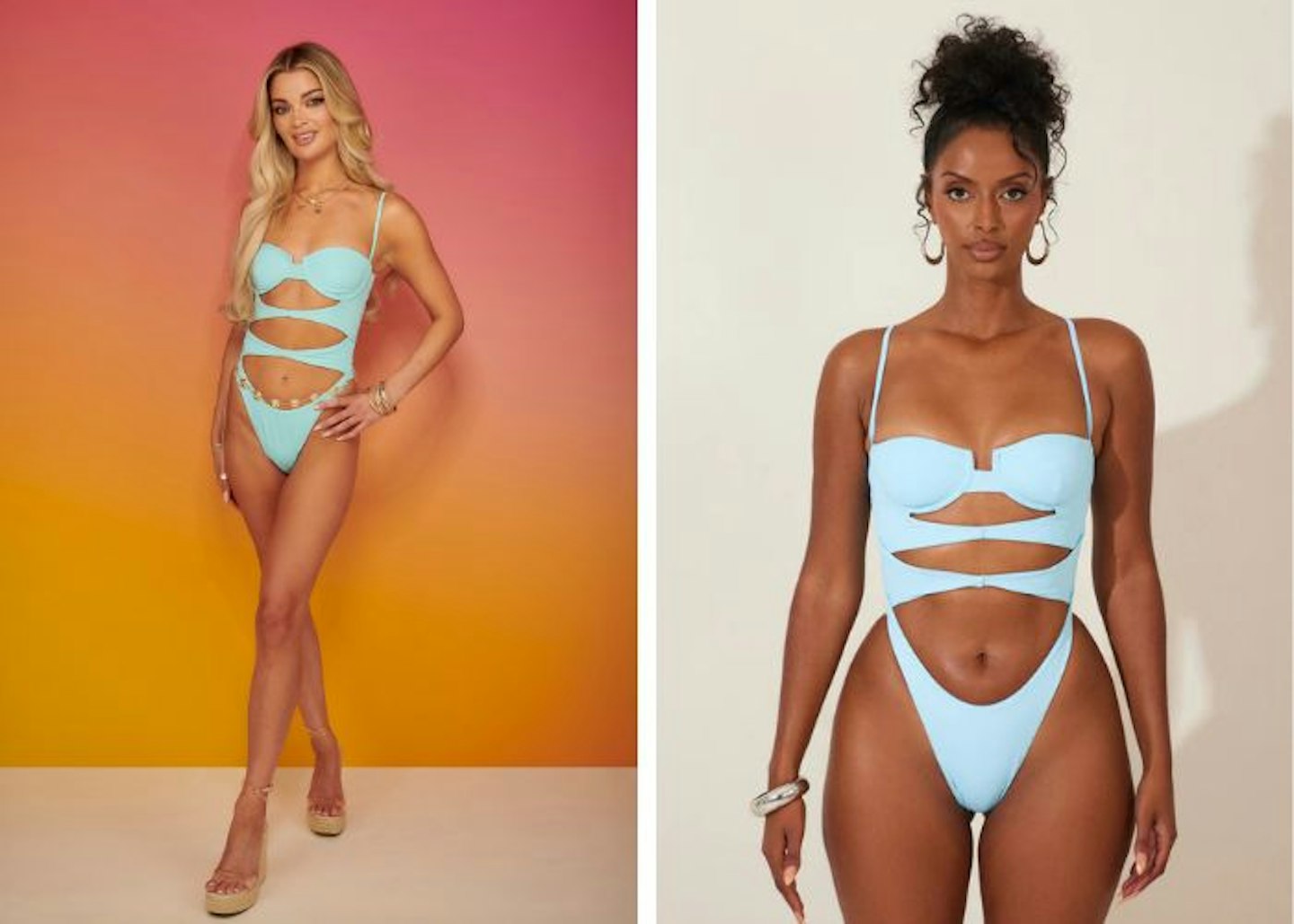 Helena's cut-out baby blue swimsuit