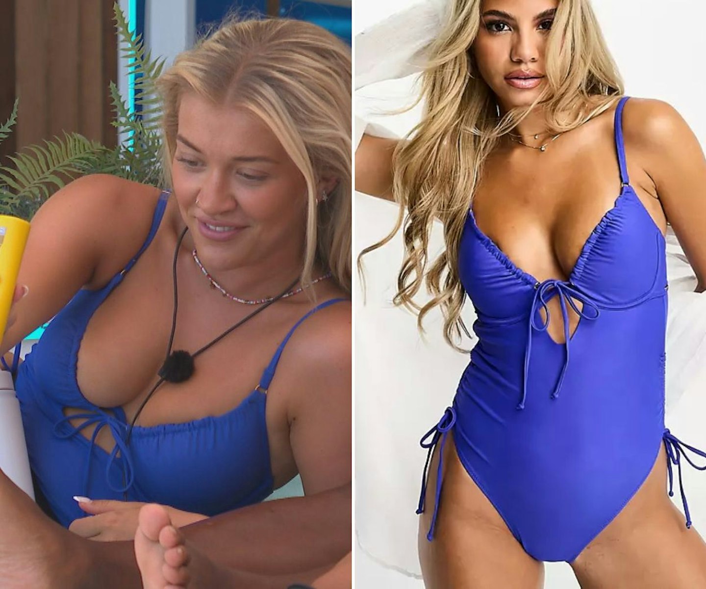 Molly's blue plunge swimsuit