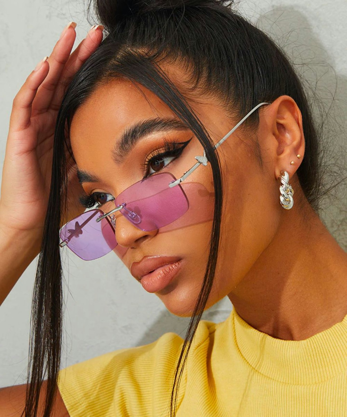 PrettyLittleThing Lilac Lens Frameless Butterfly Sunglasses