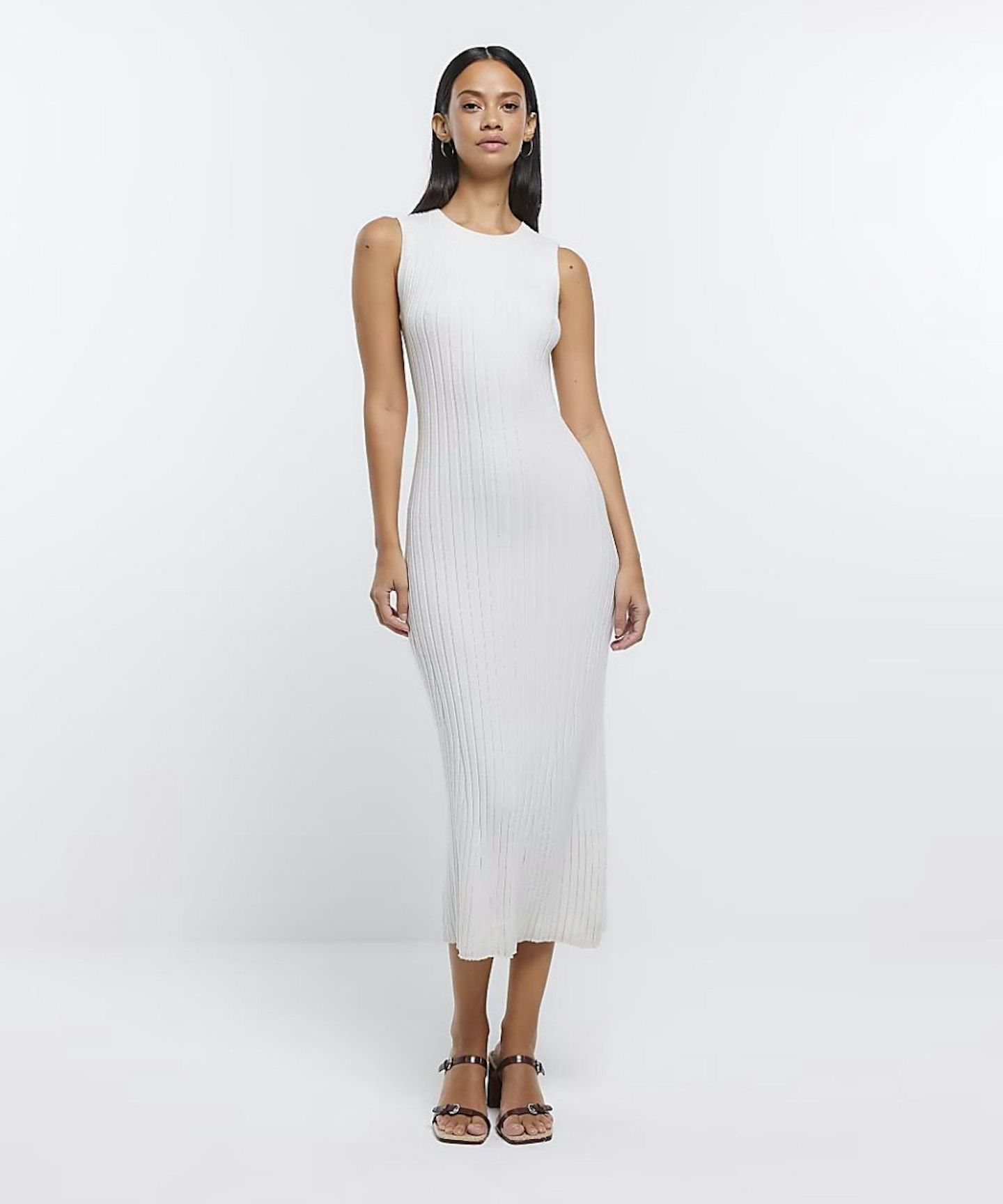 River Island Cream Knitted Midi Dress