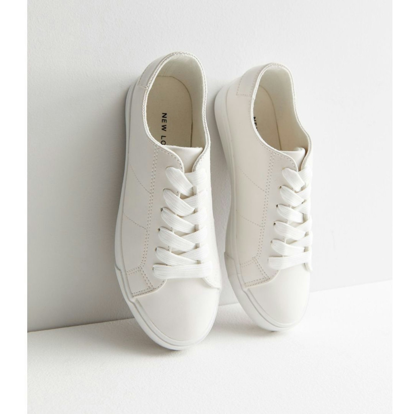 New Look White Leather-Look Lace Up Trainers