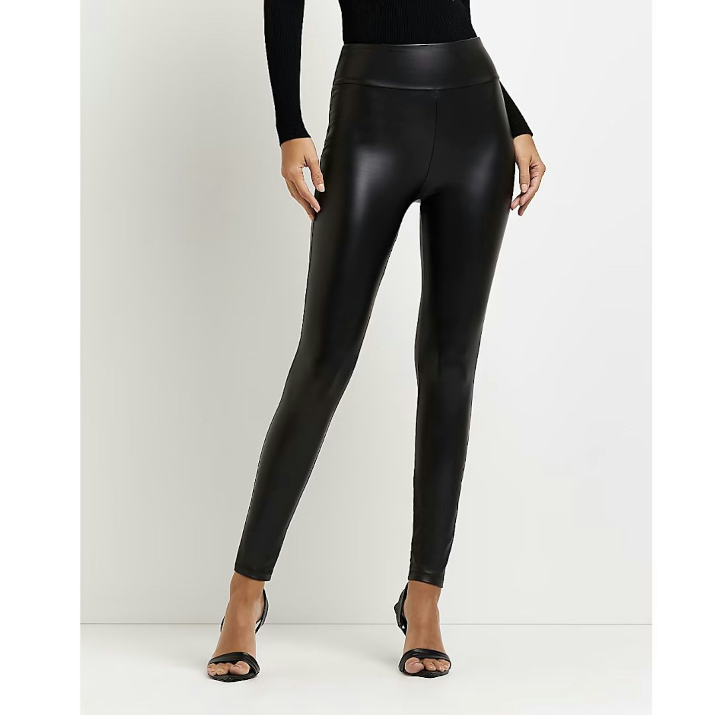 River Island Black High Waisted Coated Leggings