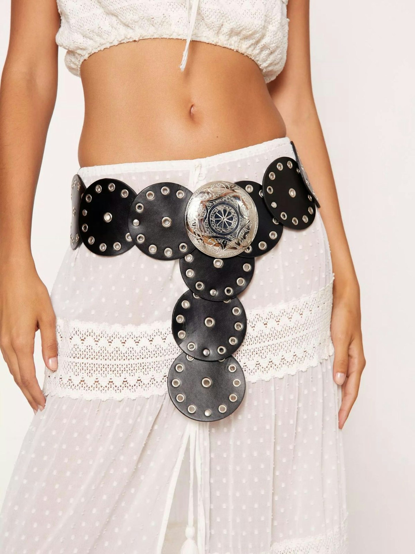 Faux Leather Studded Circle Belt