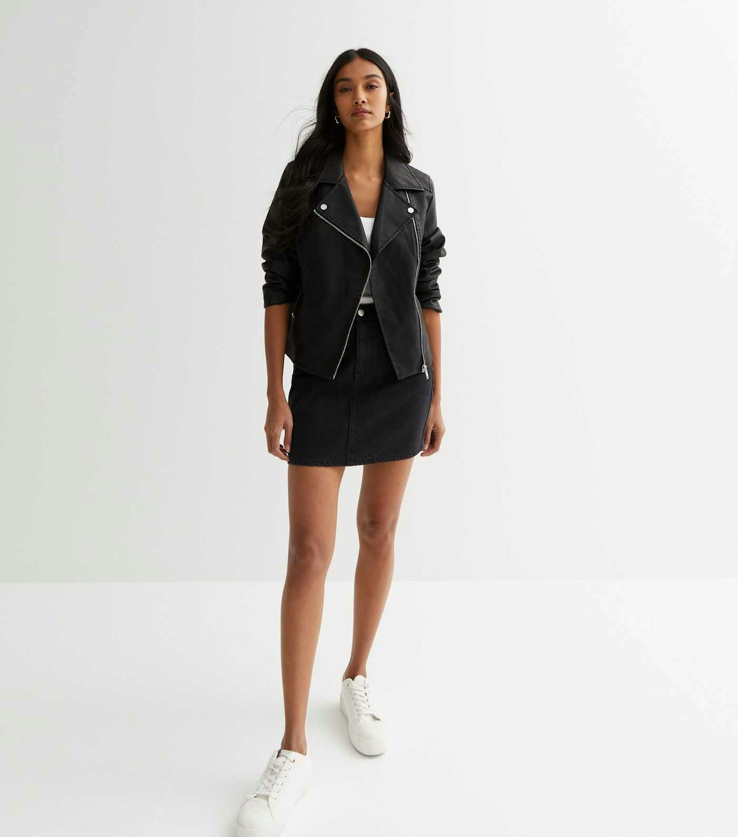 New Look Black Leather-Look Quilted Biker Jacket