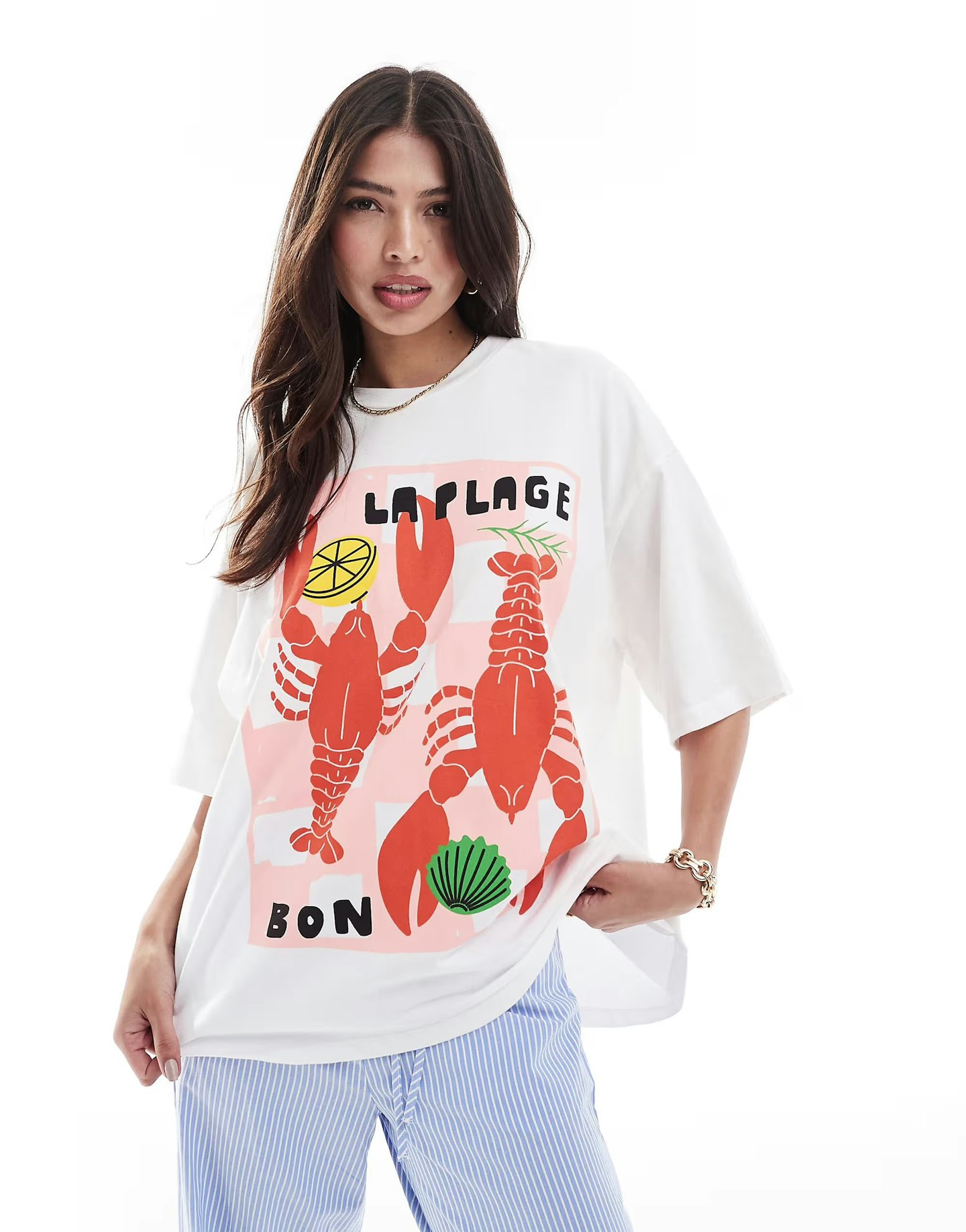 ASOS DESIGN oversized t-shirt with lobster beach graphic in white