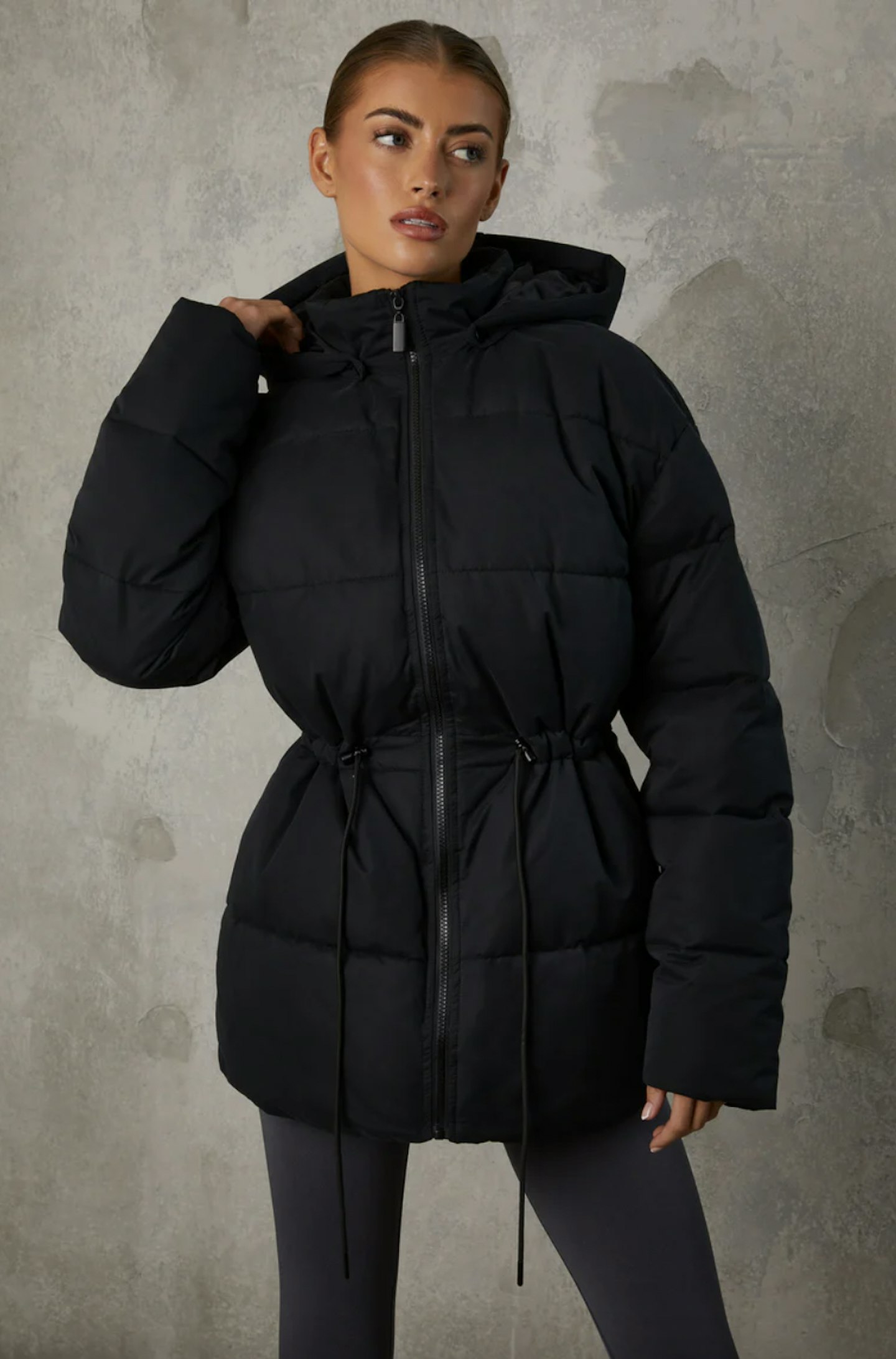 Bo+Tee Snug Mid-Length Hooded Puffer Coat In Black