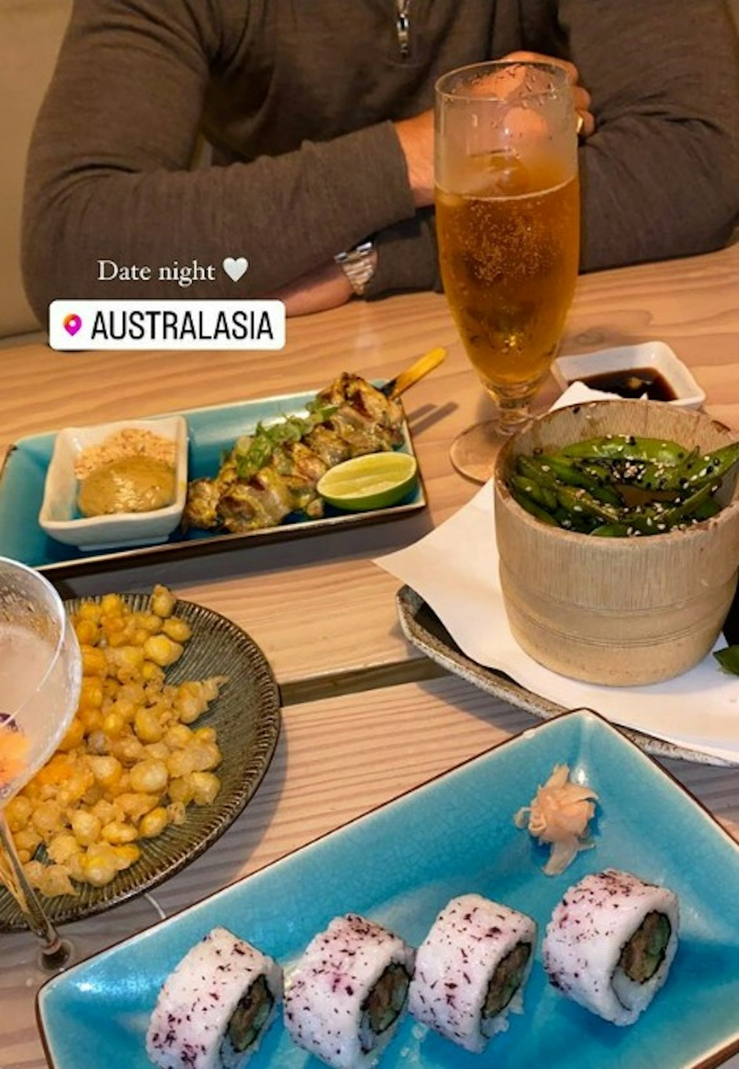 Claudia Fogarty's Instagram story of a date night at Australasia restaurant in Manchester