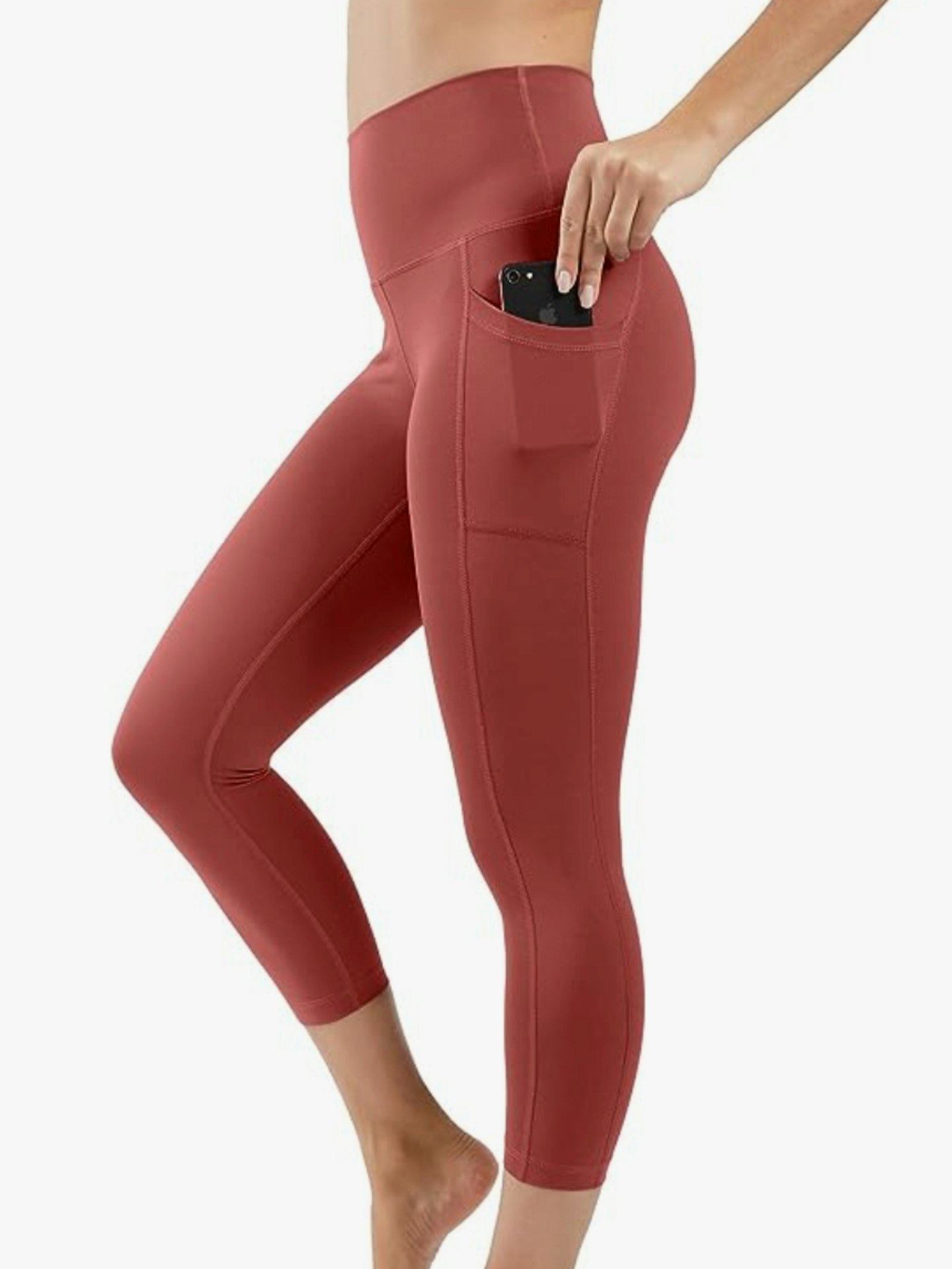 90 DEGREE by REFLEX Women's High Waist Leggings with Side Pockets, Rouge  Blush