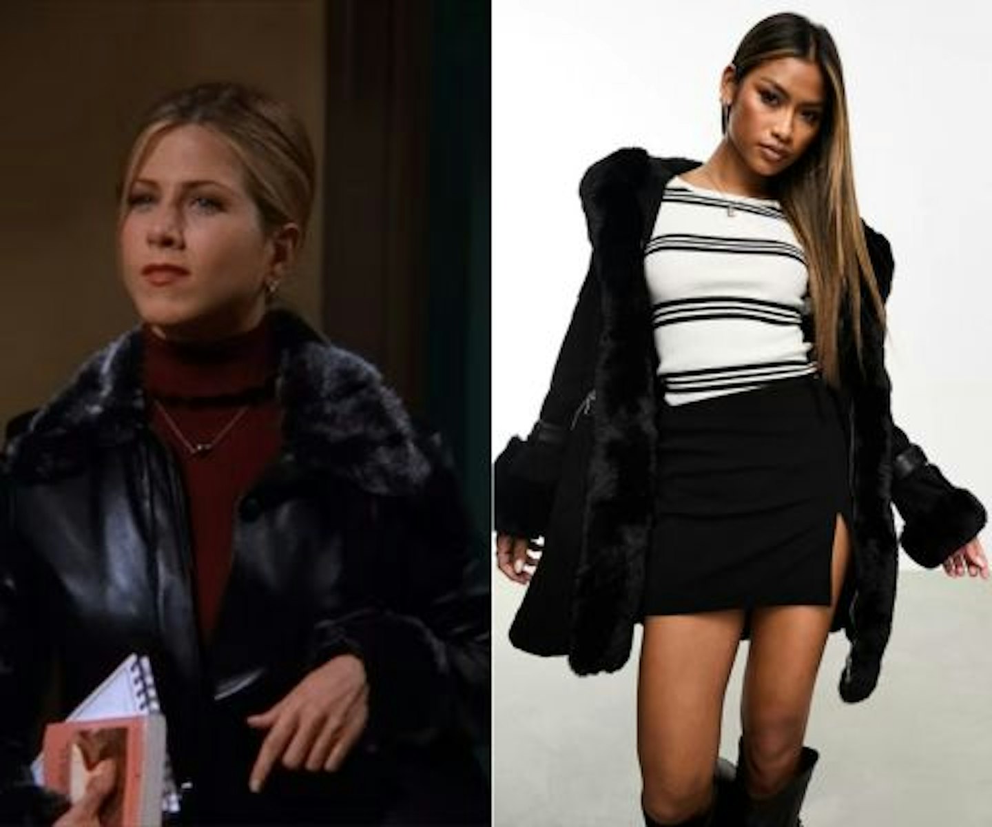 Rachel's Black Fur Trim Coat