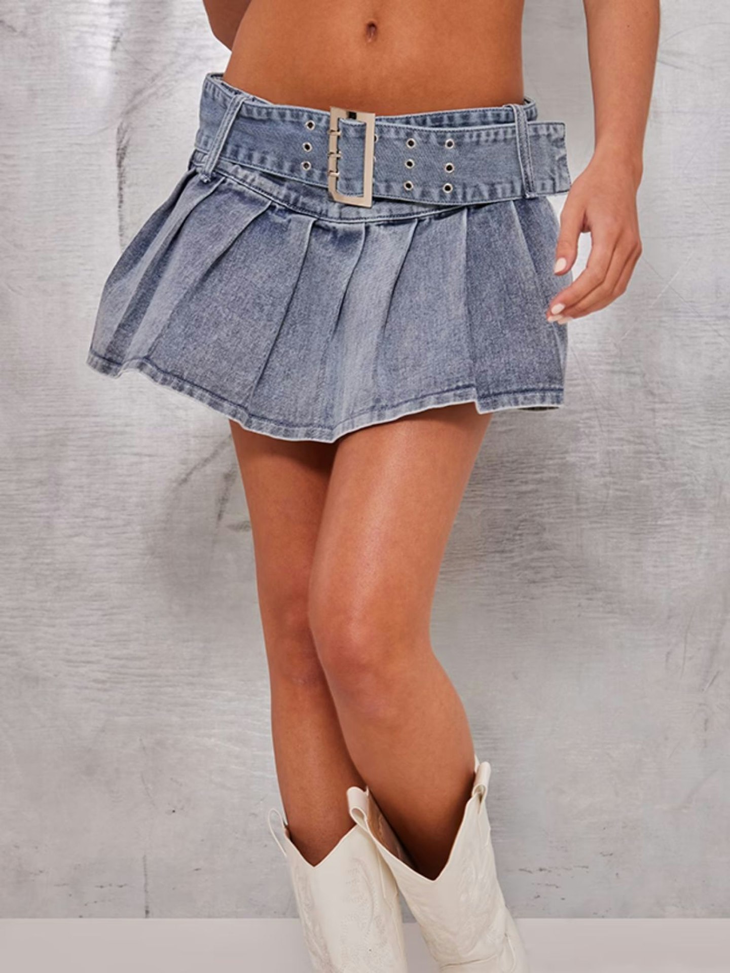 Vintage Belted Micro Mini Denim Skirt