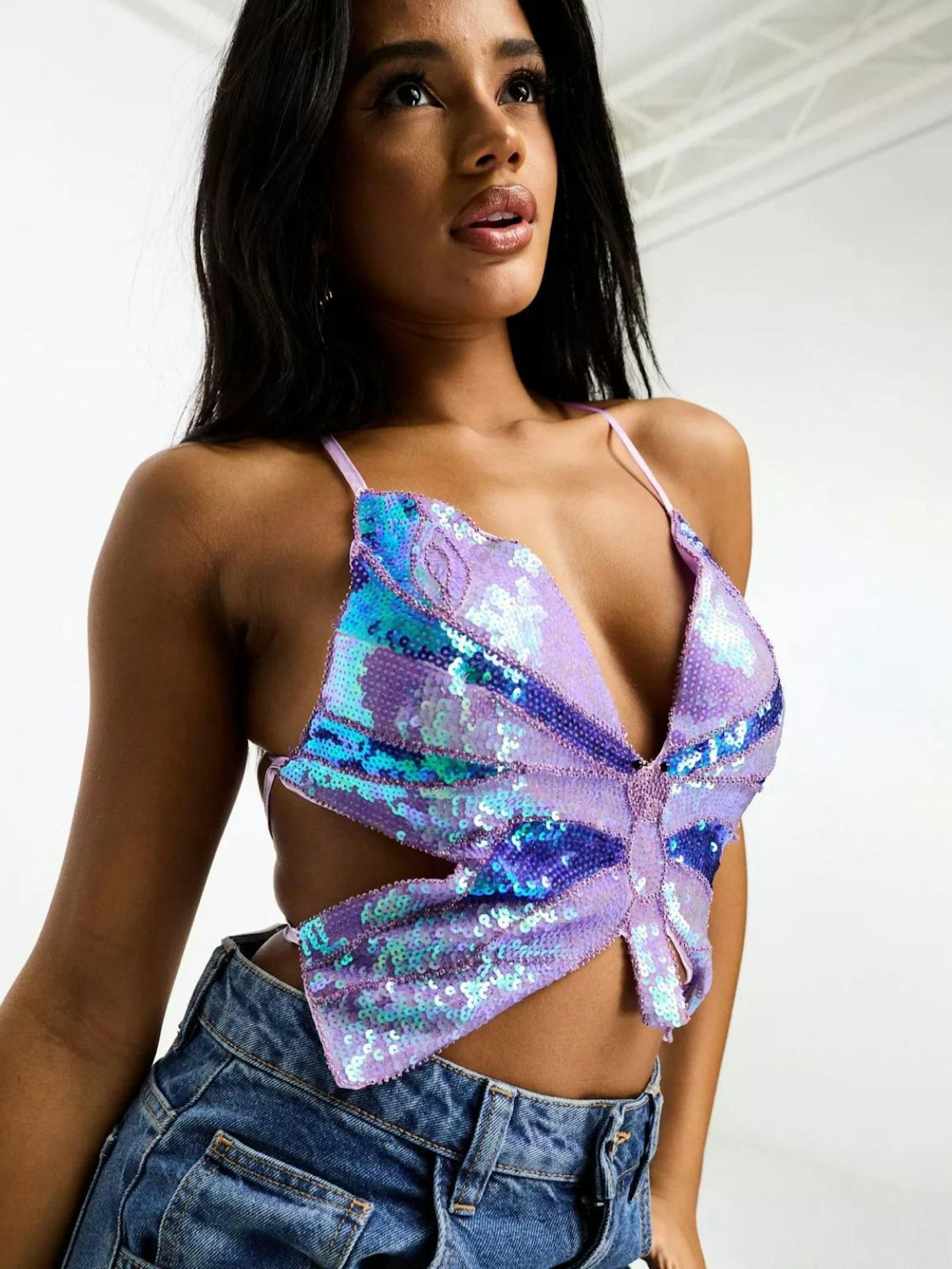 NaaNaa Sequin Butterfly Shape Top With Tie Back 