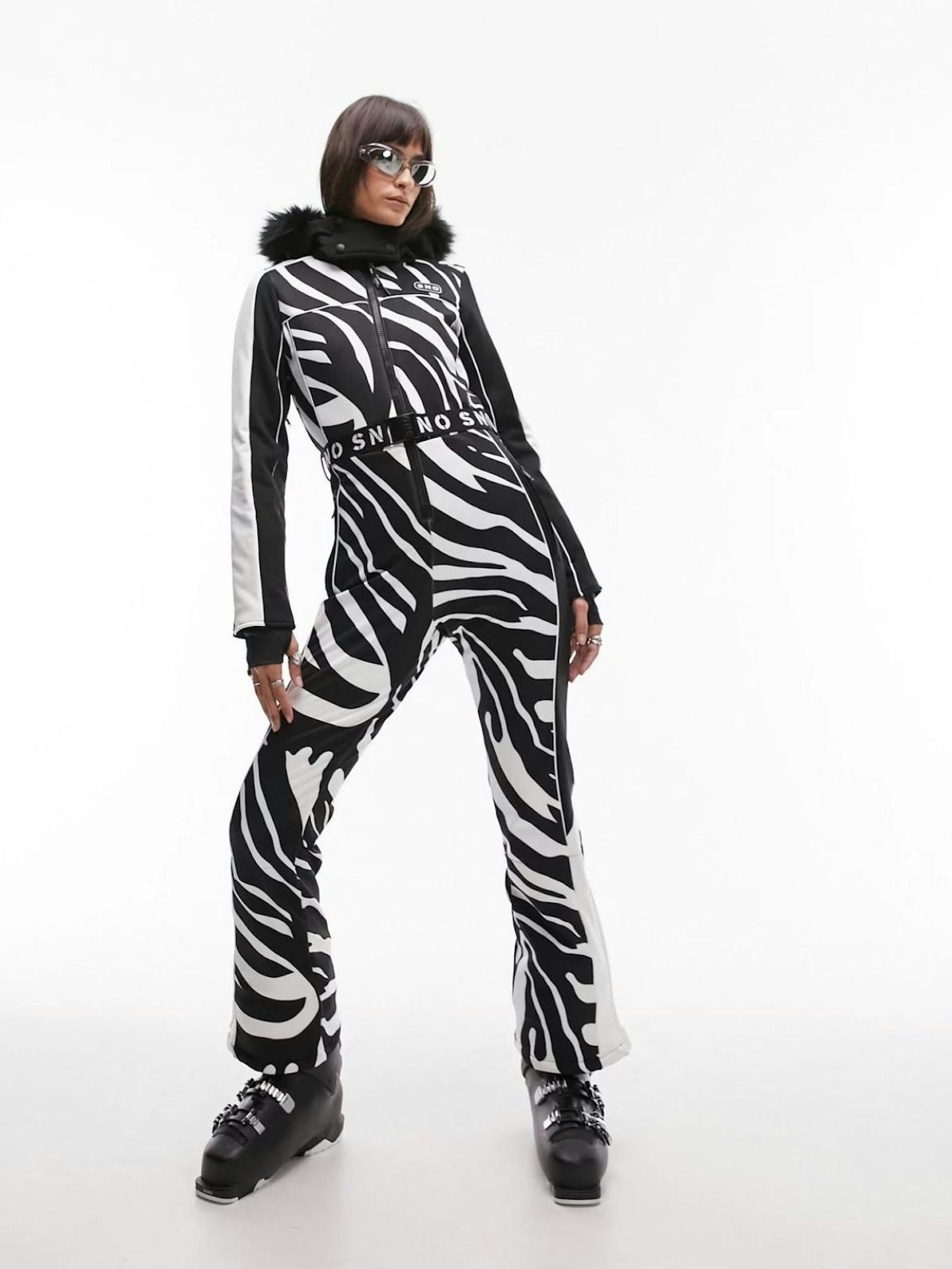 Topshop Sno Ski Suit With Skinny Flare In Zebra Print