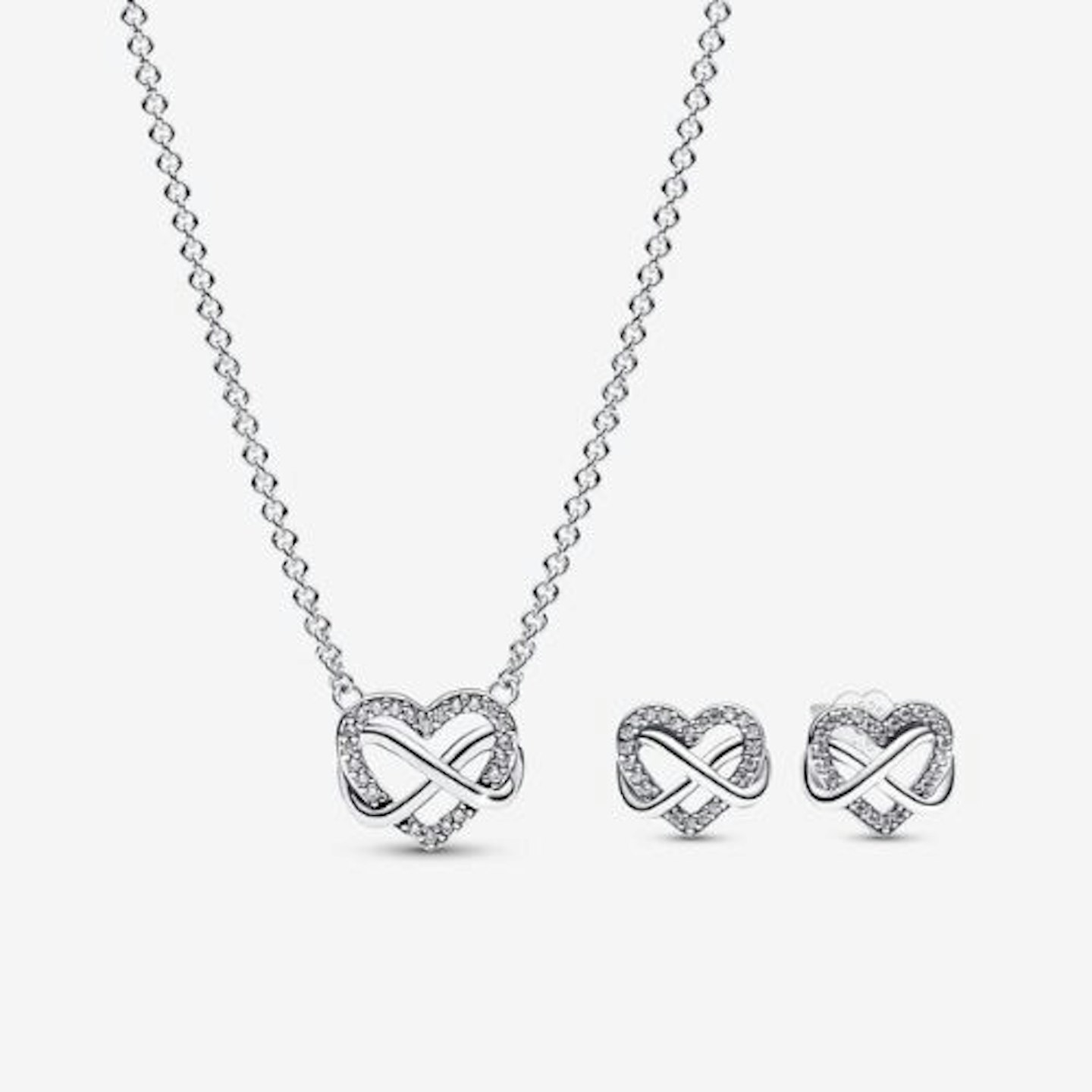 Sparkling Infinity Heart Necklace and Stud Earrings