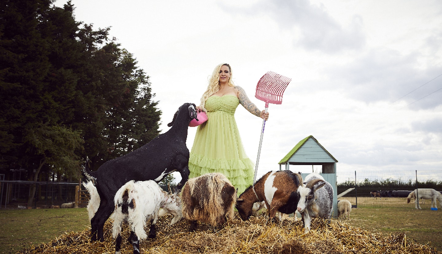 Jodie Marsh on Fripps Farm with her animals