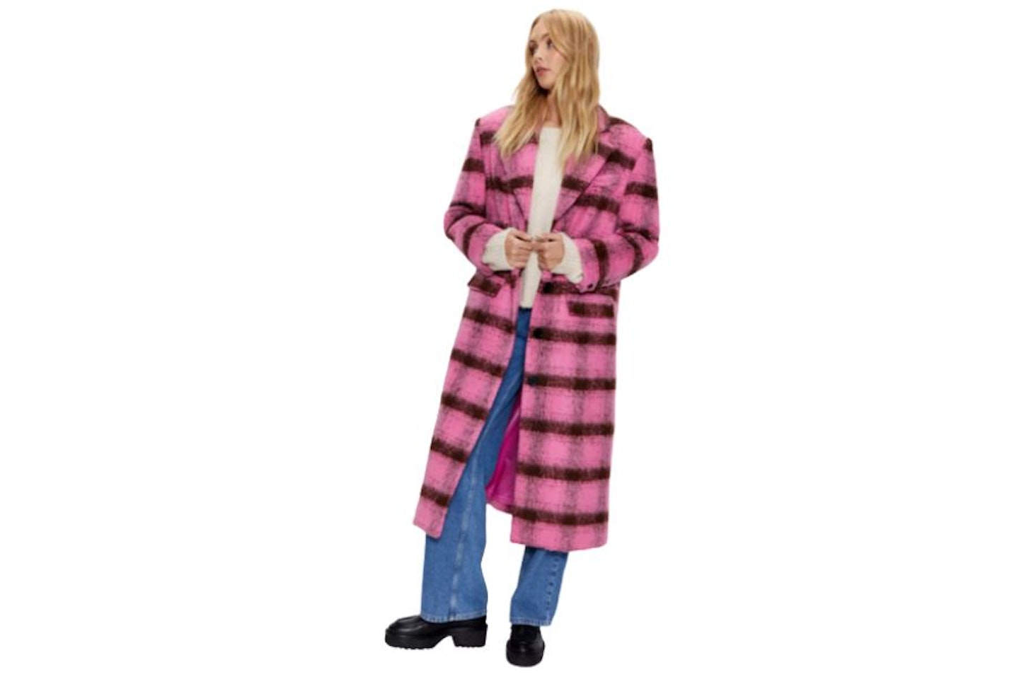 Warehouse Premium Brushed Check Tailored Coat - best Black Friday Coat Sale 2023