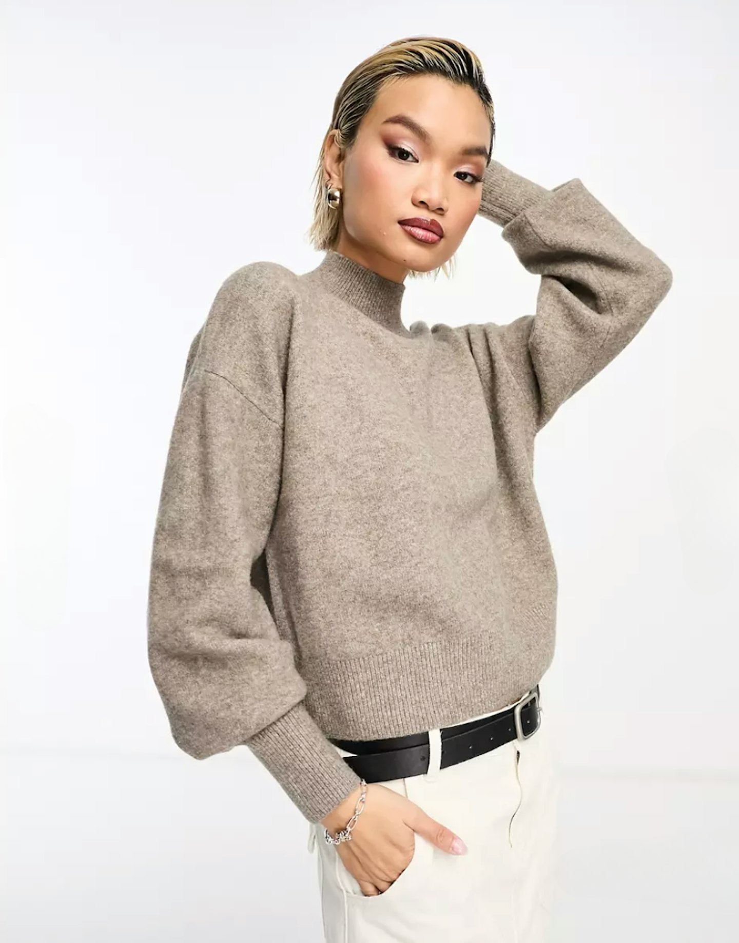 & Other Stories mock neck jumper in dark grey melange