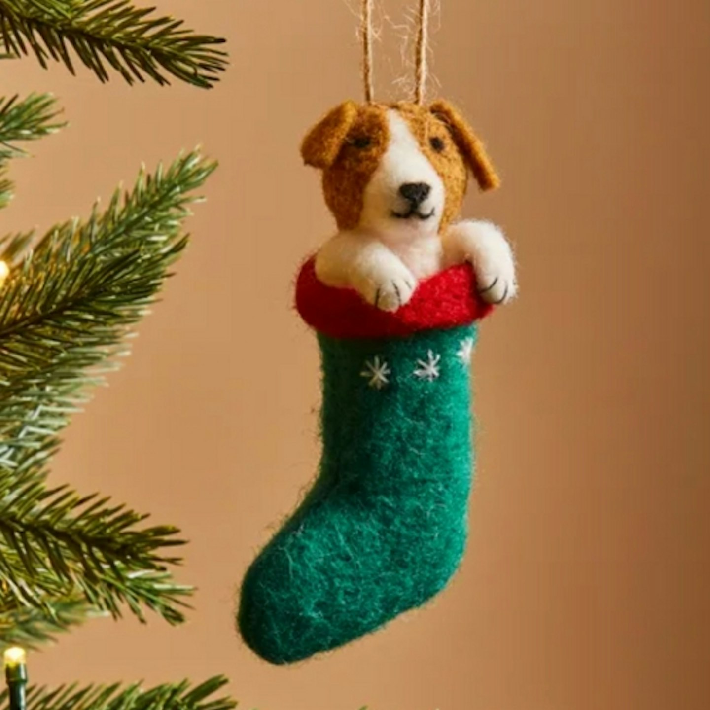 Hanging Felt Dog in a Stocking Decoration