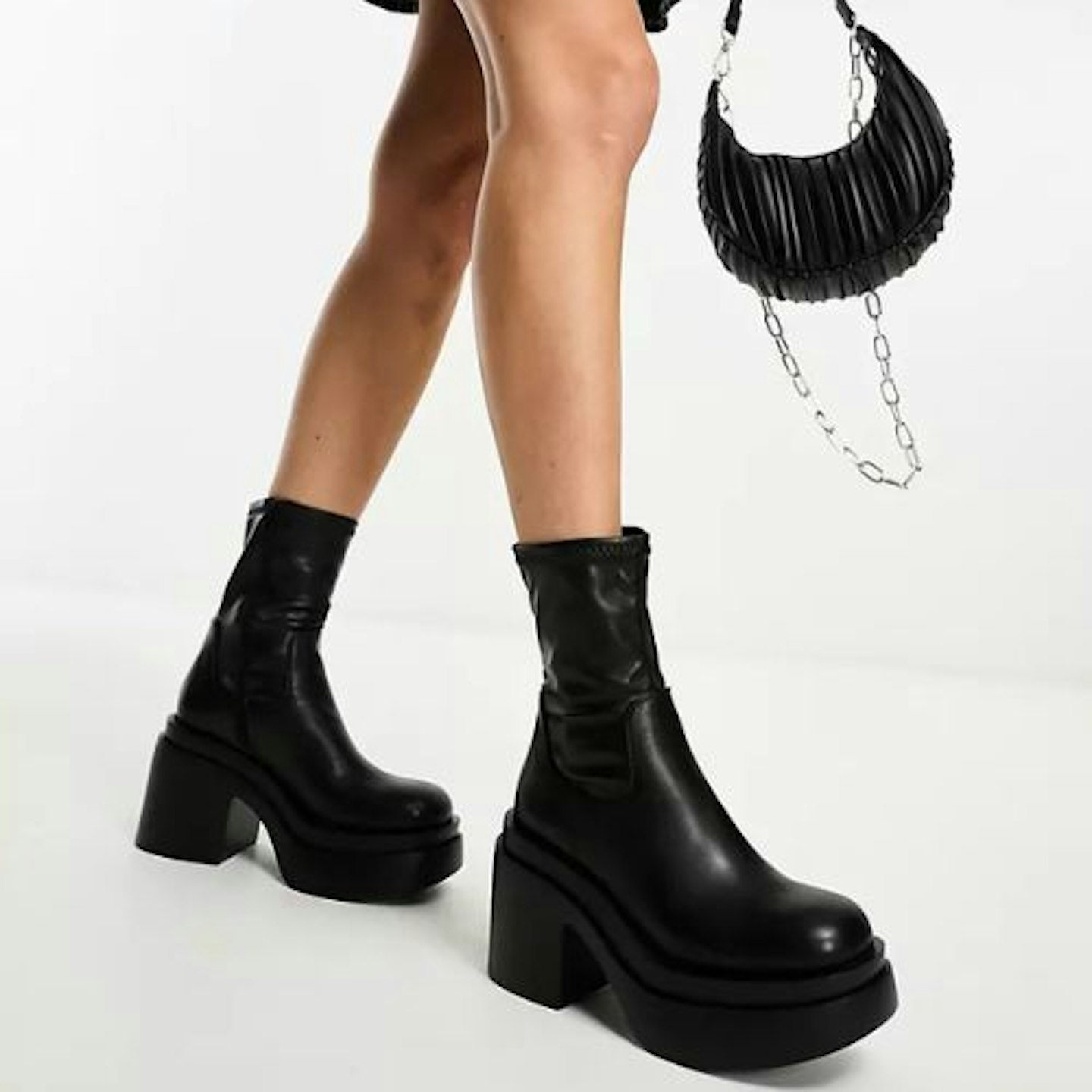 ASOS DESIGN Raven chunky mid-heeled sock boots in black