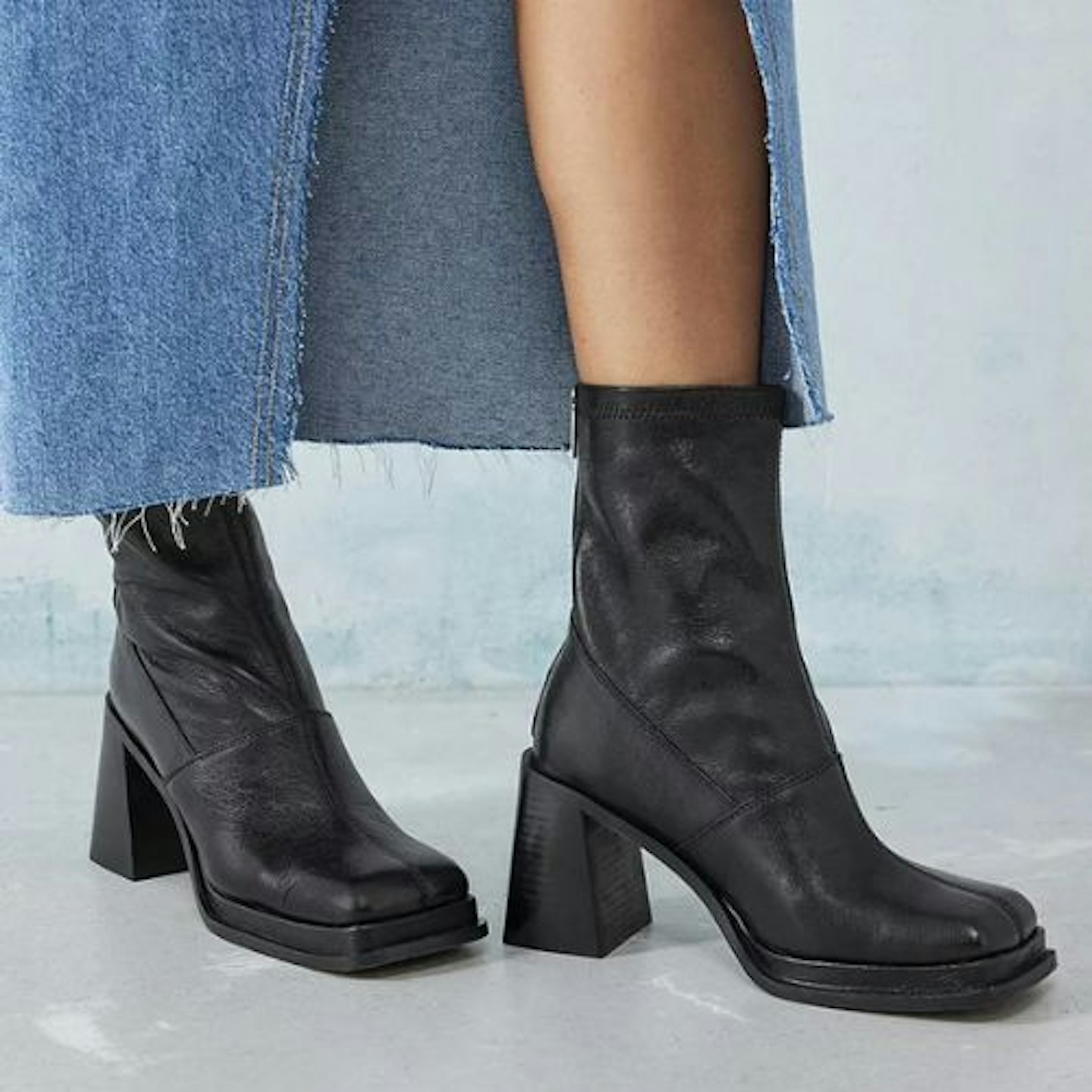 UO Gigi Black Ankle Leather Sock Boots