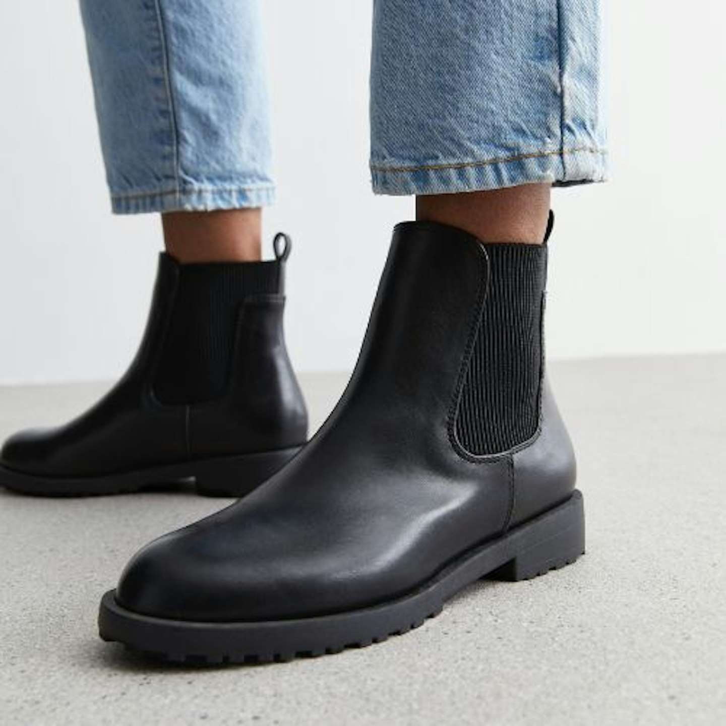 Black Leather-Look Chelsea Boots