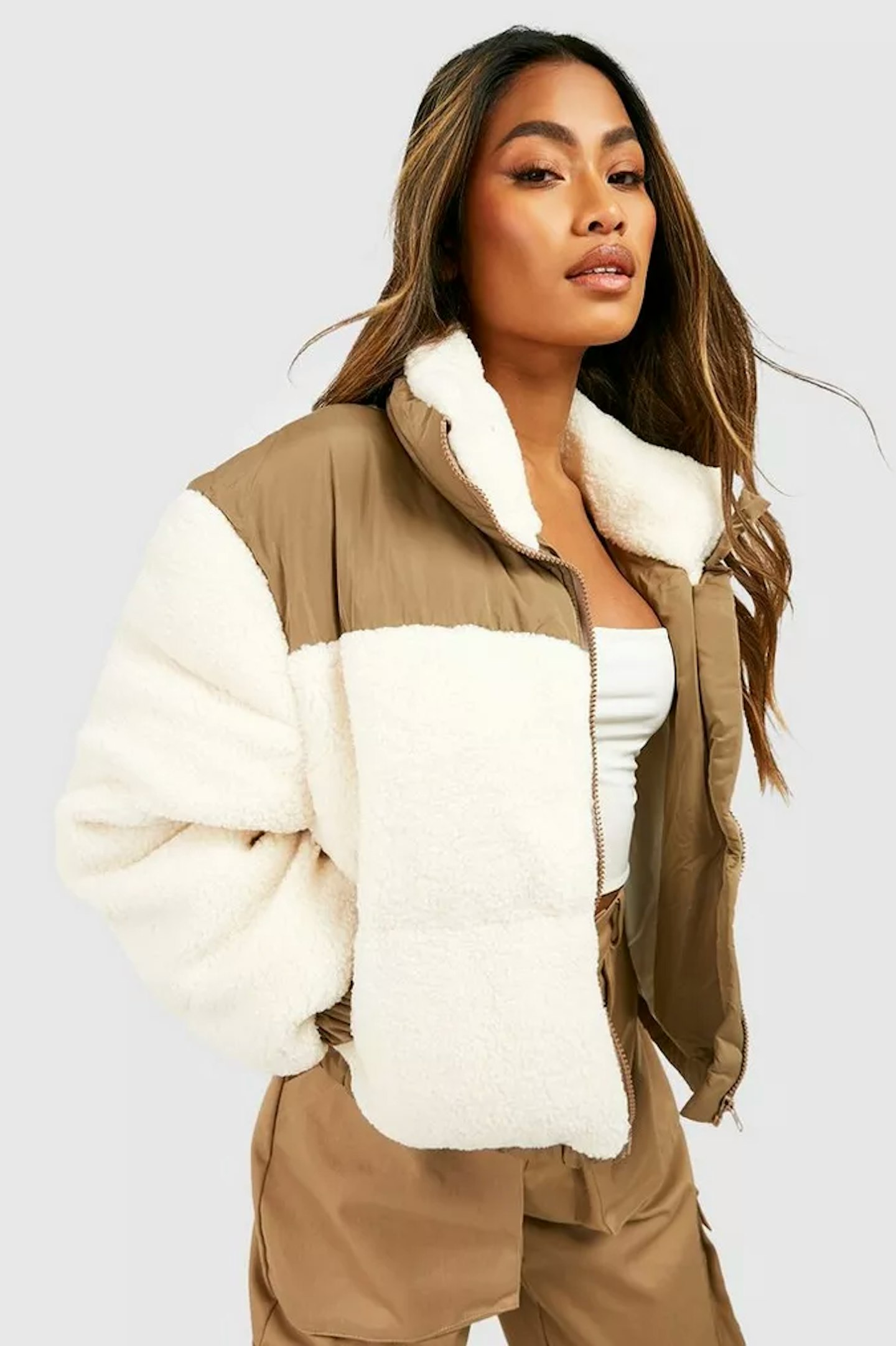 Boohoo Puffer Coat Panelled 