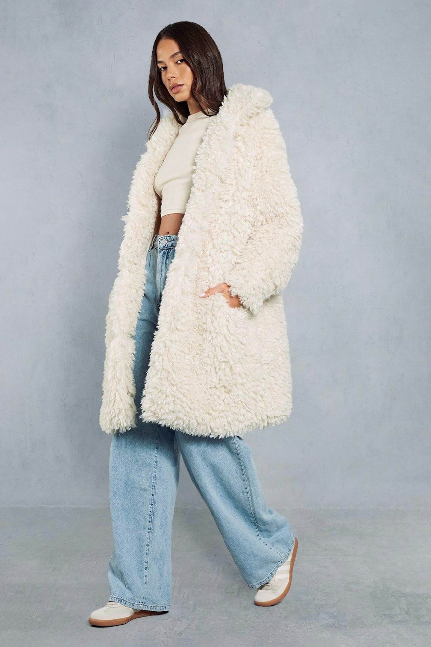 woman in shaggy fur coat