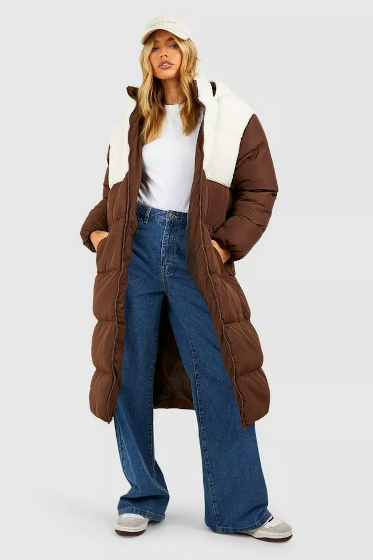 Boohoo Longline Puffer Panelled Coat