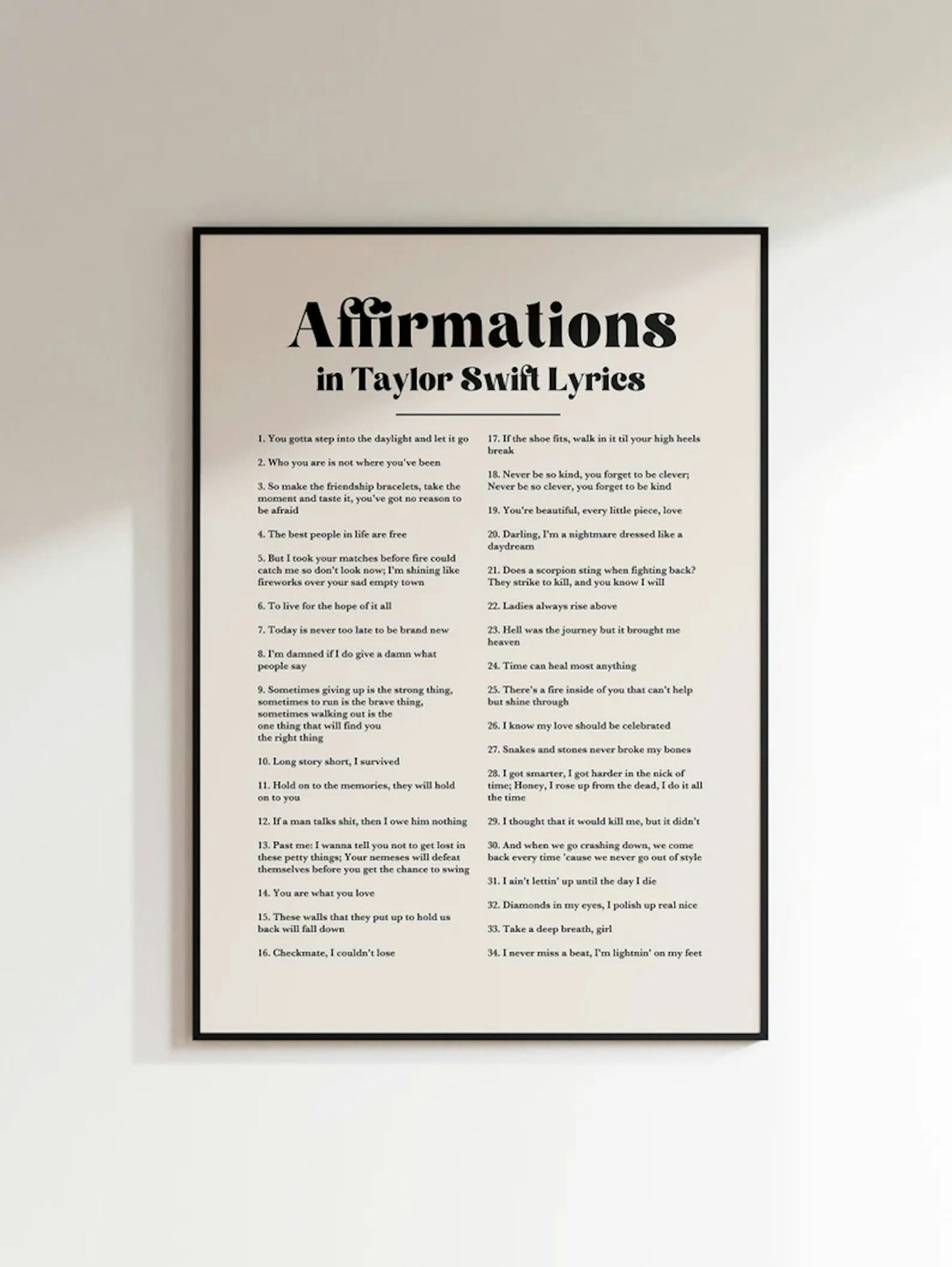 Taylor Swift Affirmations, Taylor Swift Lyric Poster