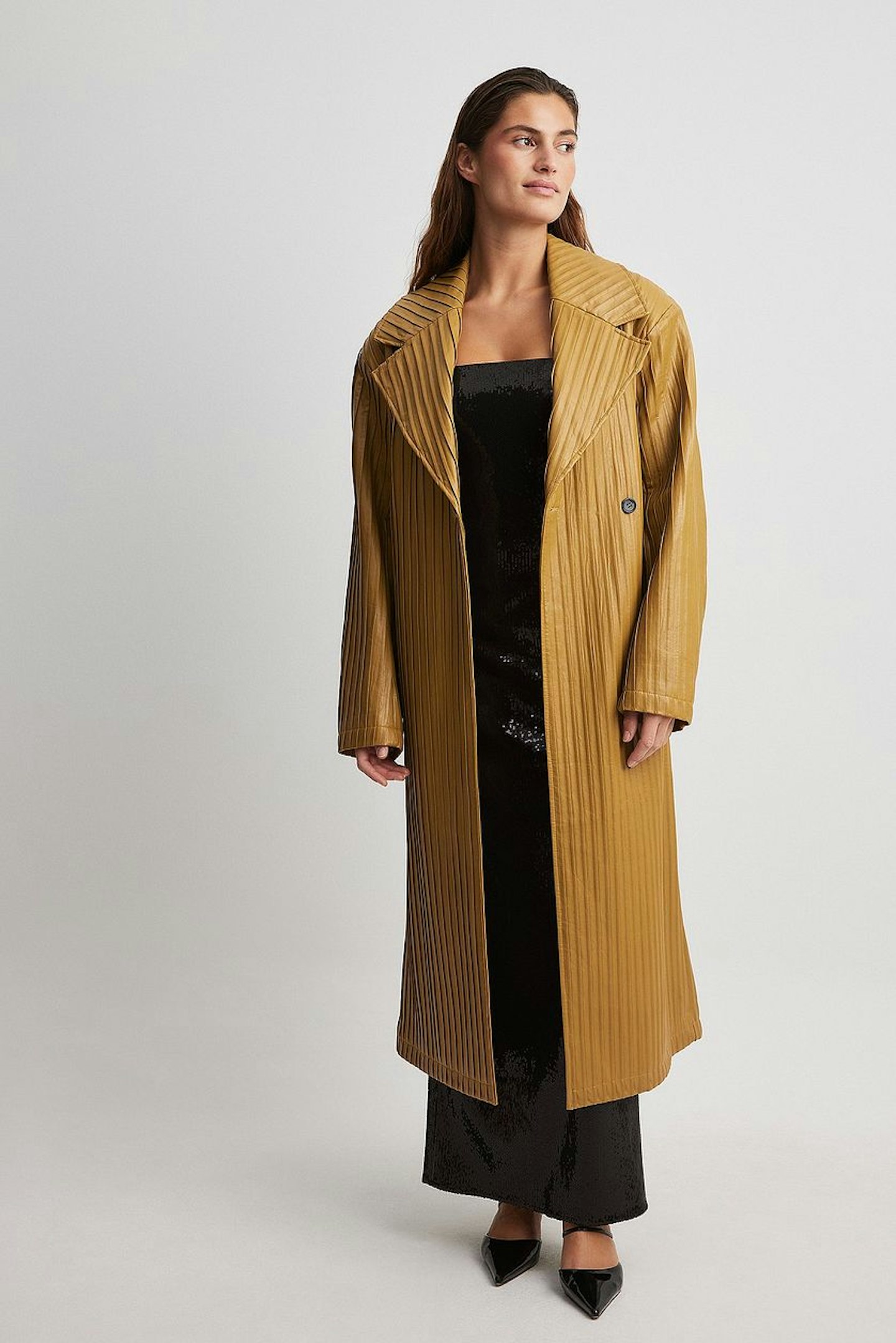 Na-kd Oversized Pleated Pu Trench Coat