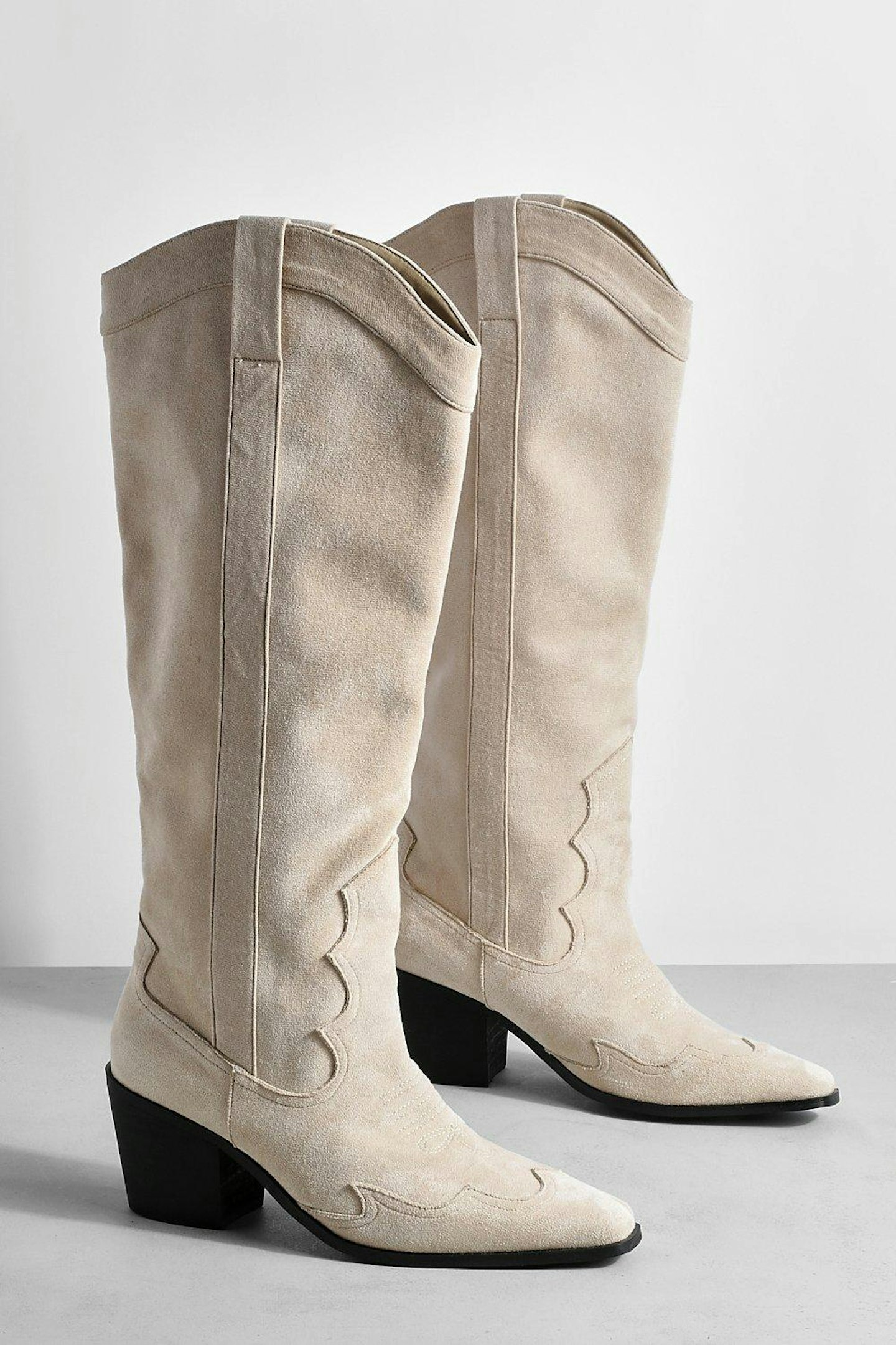 Boohoo Knee High Heeled Western Cowboy Boots