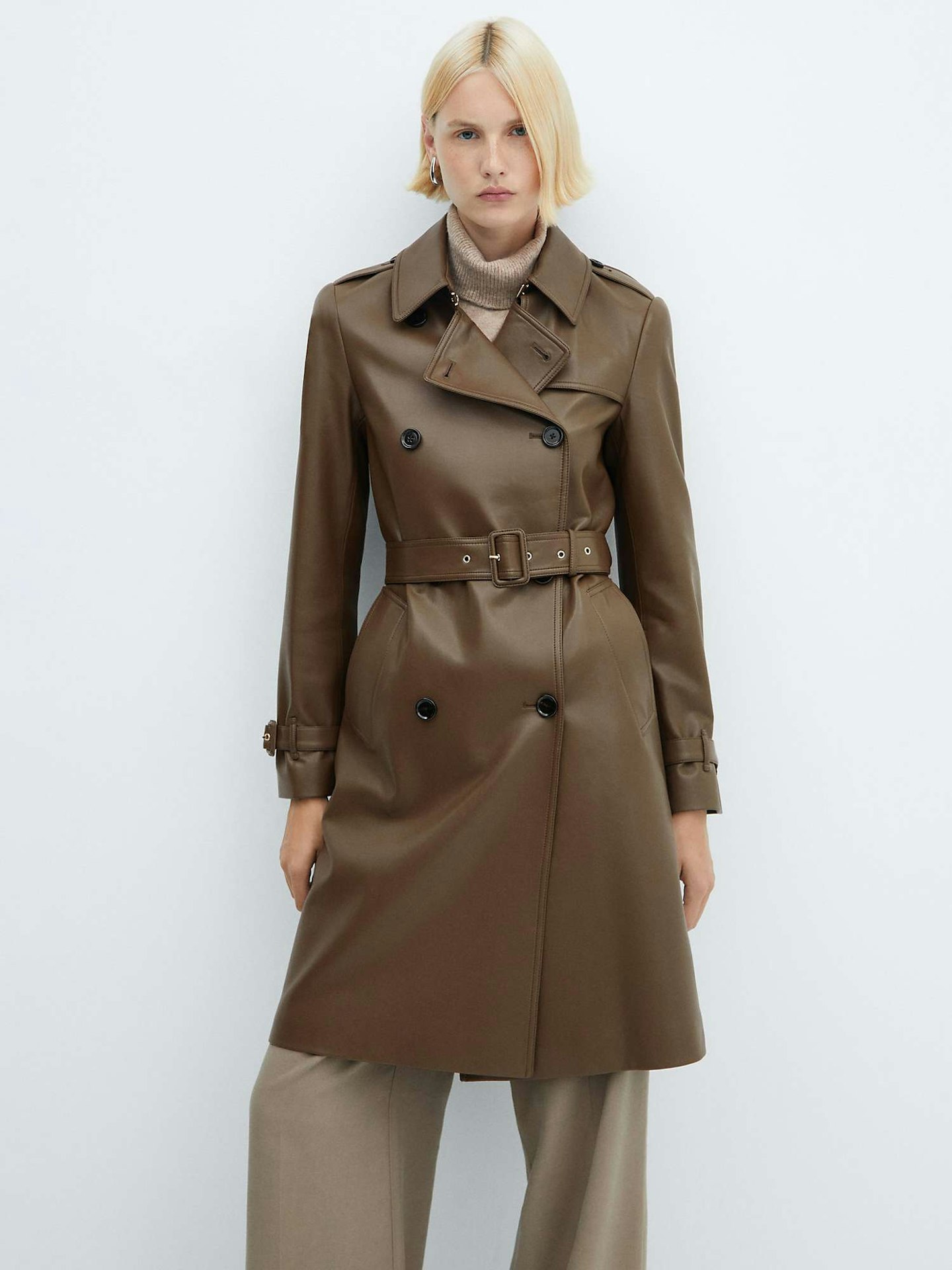 Mango Polanapu Faux Leather Trench Coat