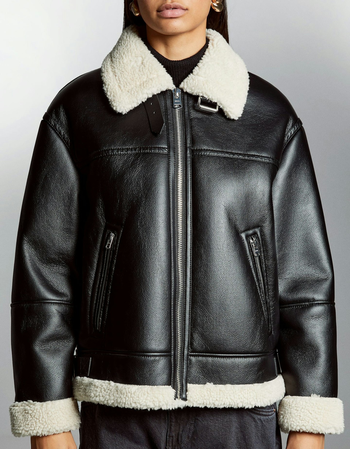 Bershka black double-faced faux leather jacket