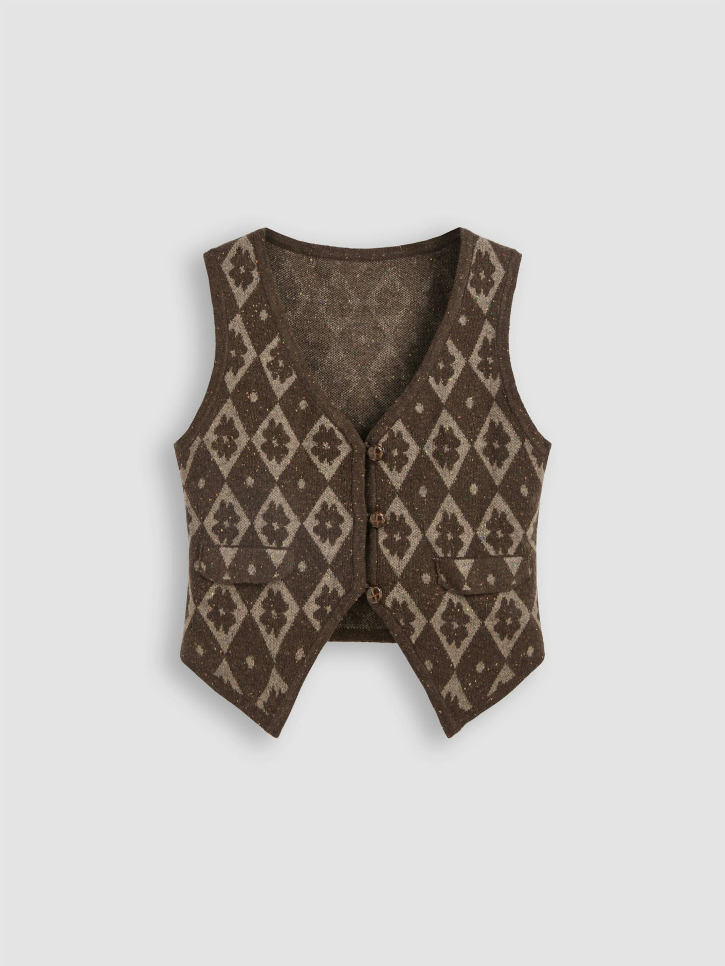 Cider brown v-neck floral knitted vest